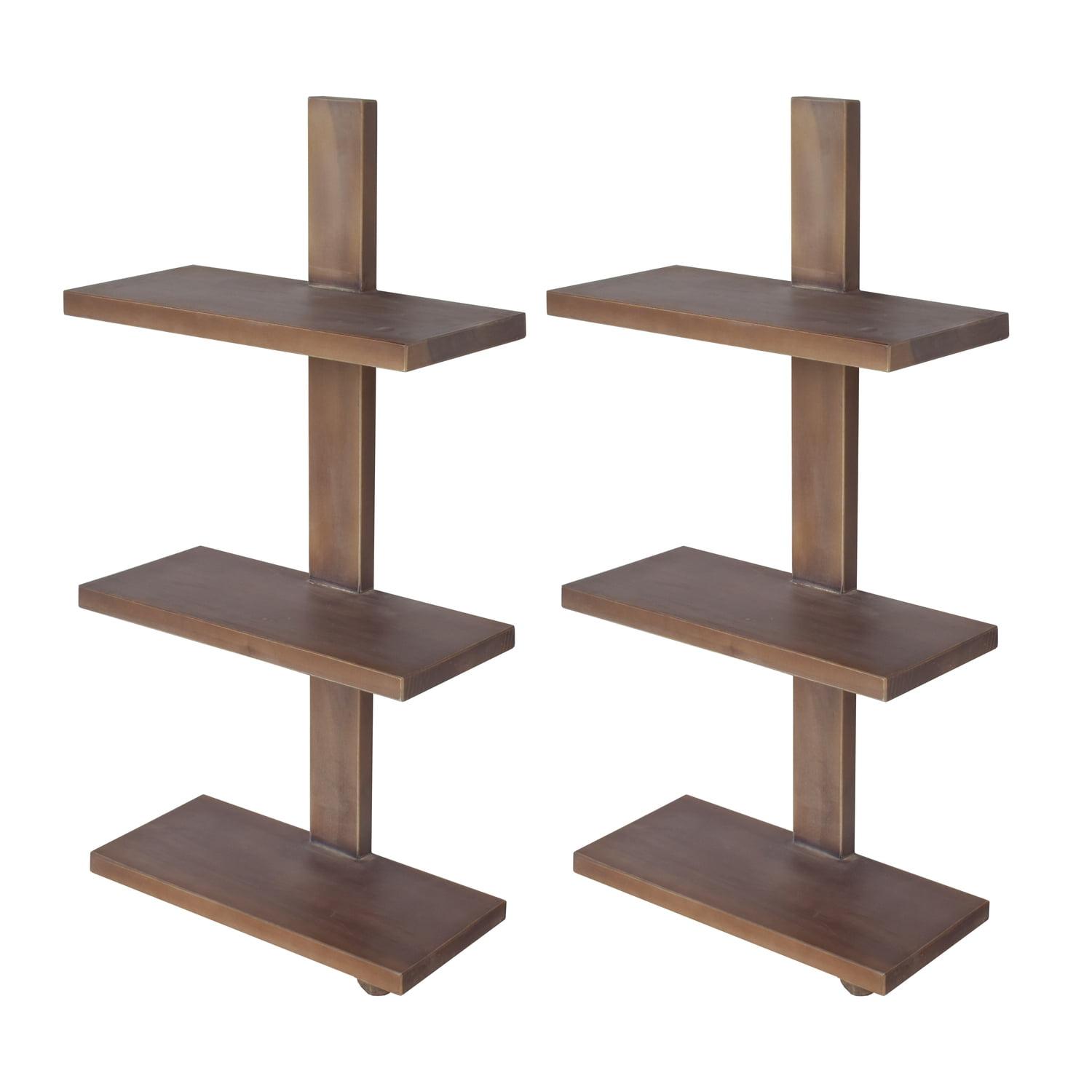 18.5"x37" Set of 2 3-Tier Hanging Wood Shelves Natural - A&B Home: Vertical Carved Wall Art Sets with Mounting Hardware