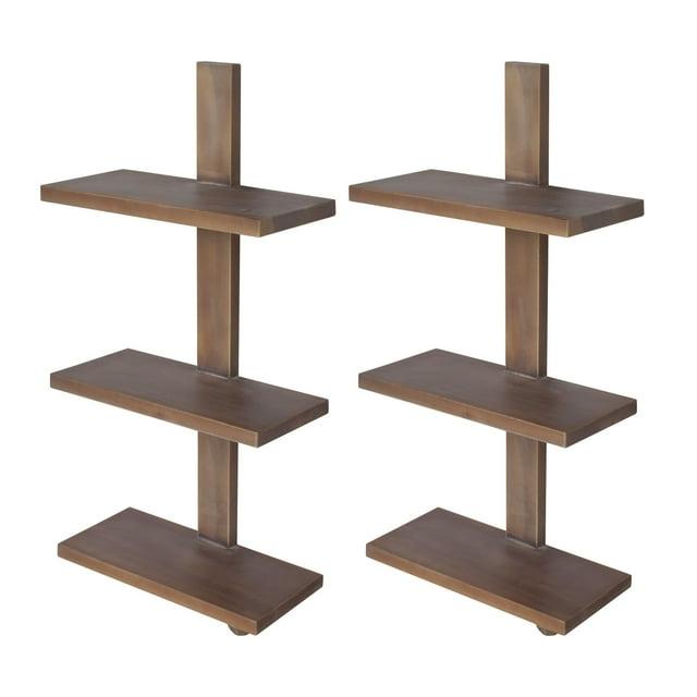 18.5"x37" Set of 2 3-Tier Hanging Wood Shelves Natural - A&B Home: Vertical Carved Wall Art Sets with Mounting Hardware