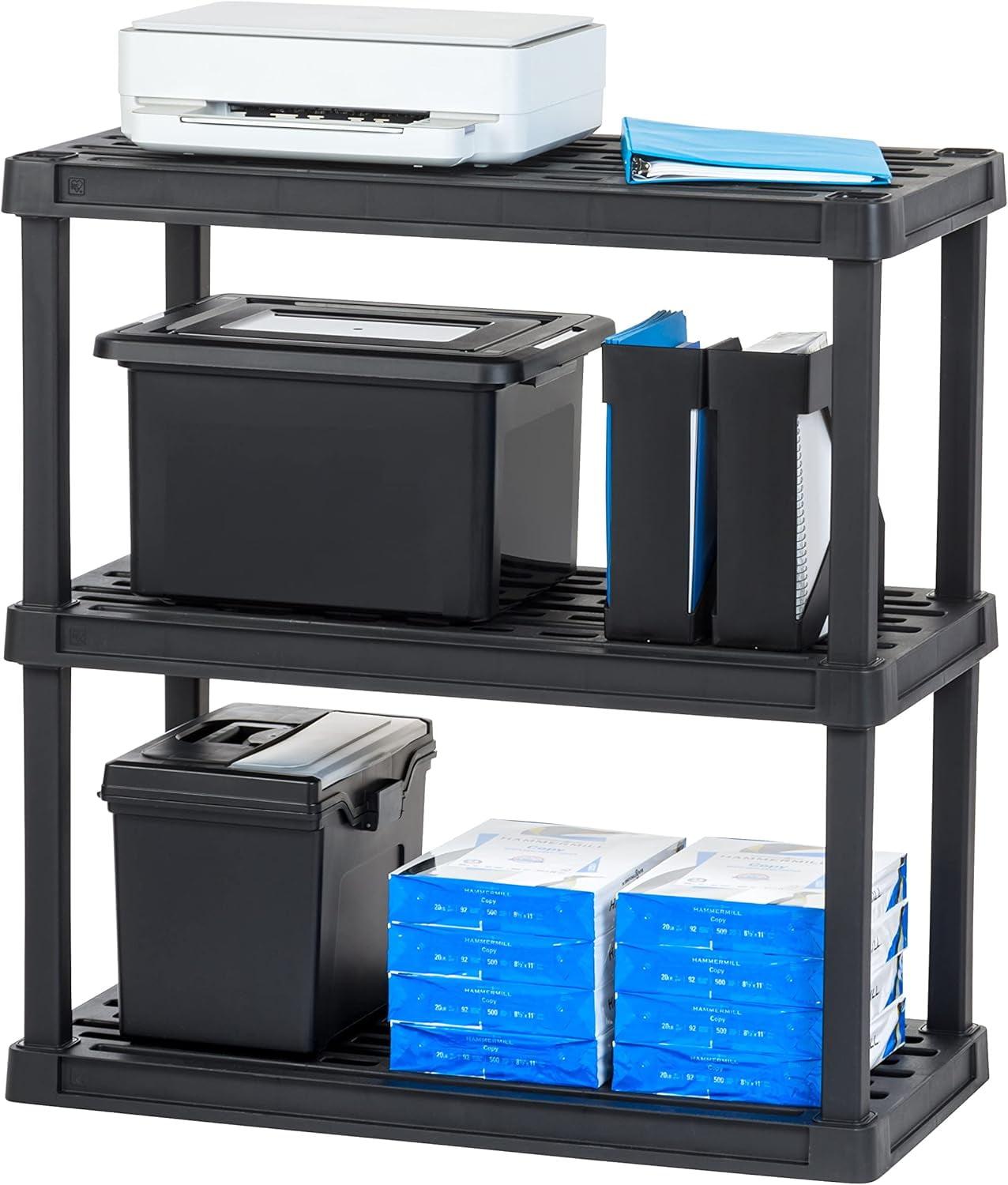 IRIS USA 3-Tier Shelving Unit, 38" Fixed Height, Large Storage Organize, 36"W x 18"D x 38"H, Made with Recycled Materials, Black