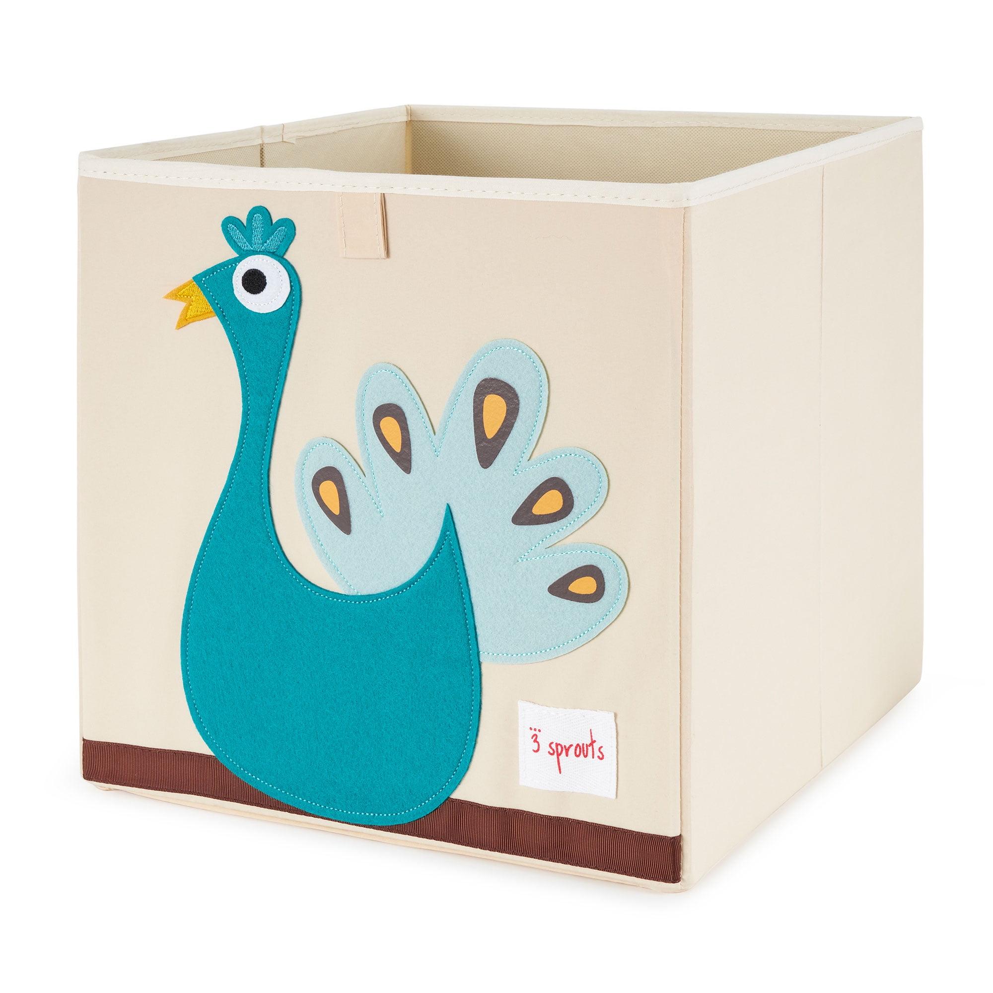 Blue Peacock Foldable Fabric Storage Cube for Kids