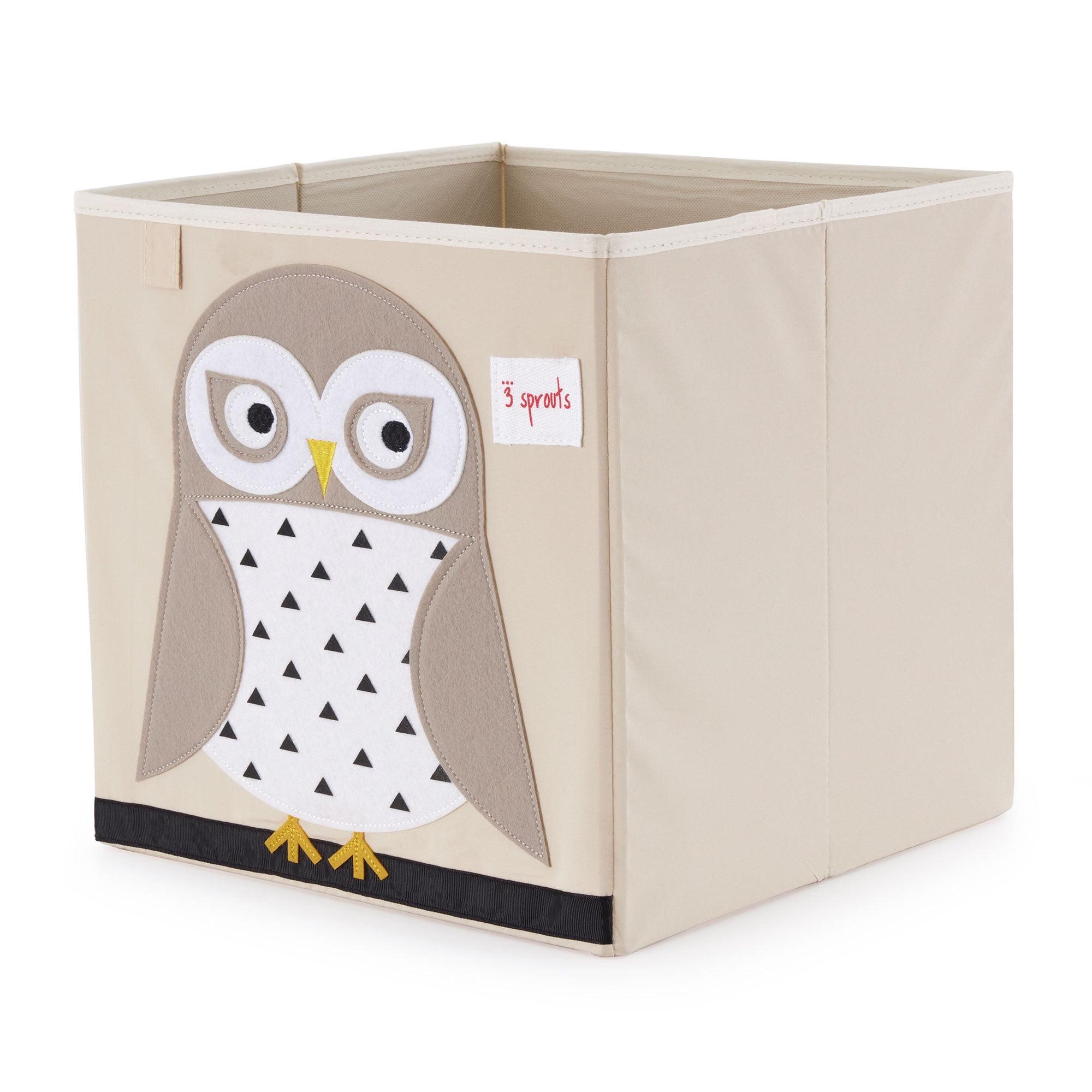 Friendly Owl Beige Fabric Collapsible Kids Storage Cube