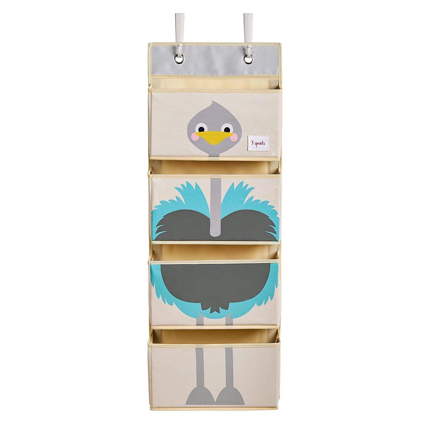 3 Sprouts Children's Nursery Room Wall Hanging Basket Storage Organizer, Ostrich