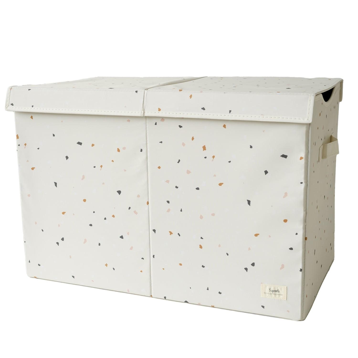 3 Sprouts Recycled Fabric Folding Chest Organizer in Cream Terrazzo - Collapsible Storage Basket Container with Lid & Handles