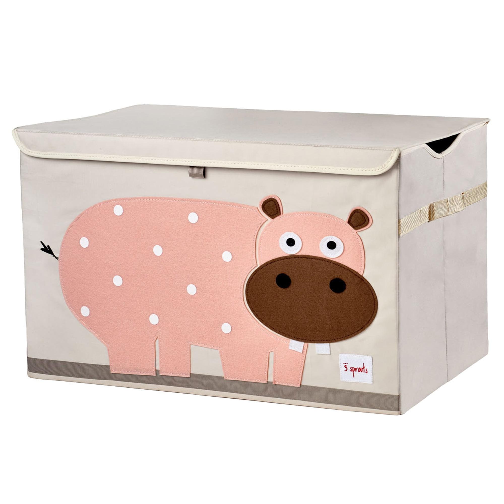 Pink Hippo Polyester Collapsible Toy Chest with Lid