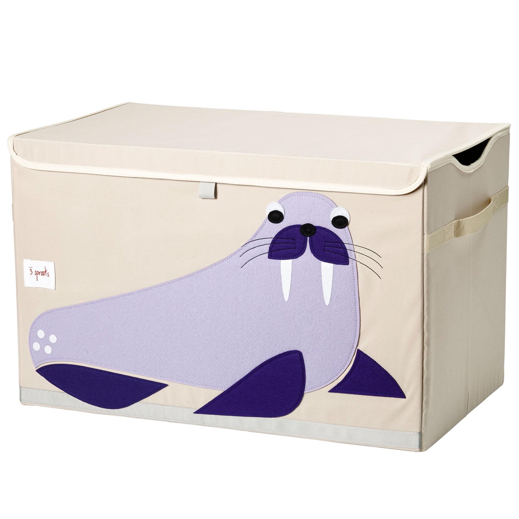 Purple and Beige Animal Print Toy Chest with Handles