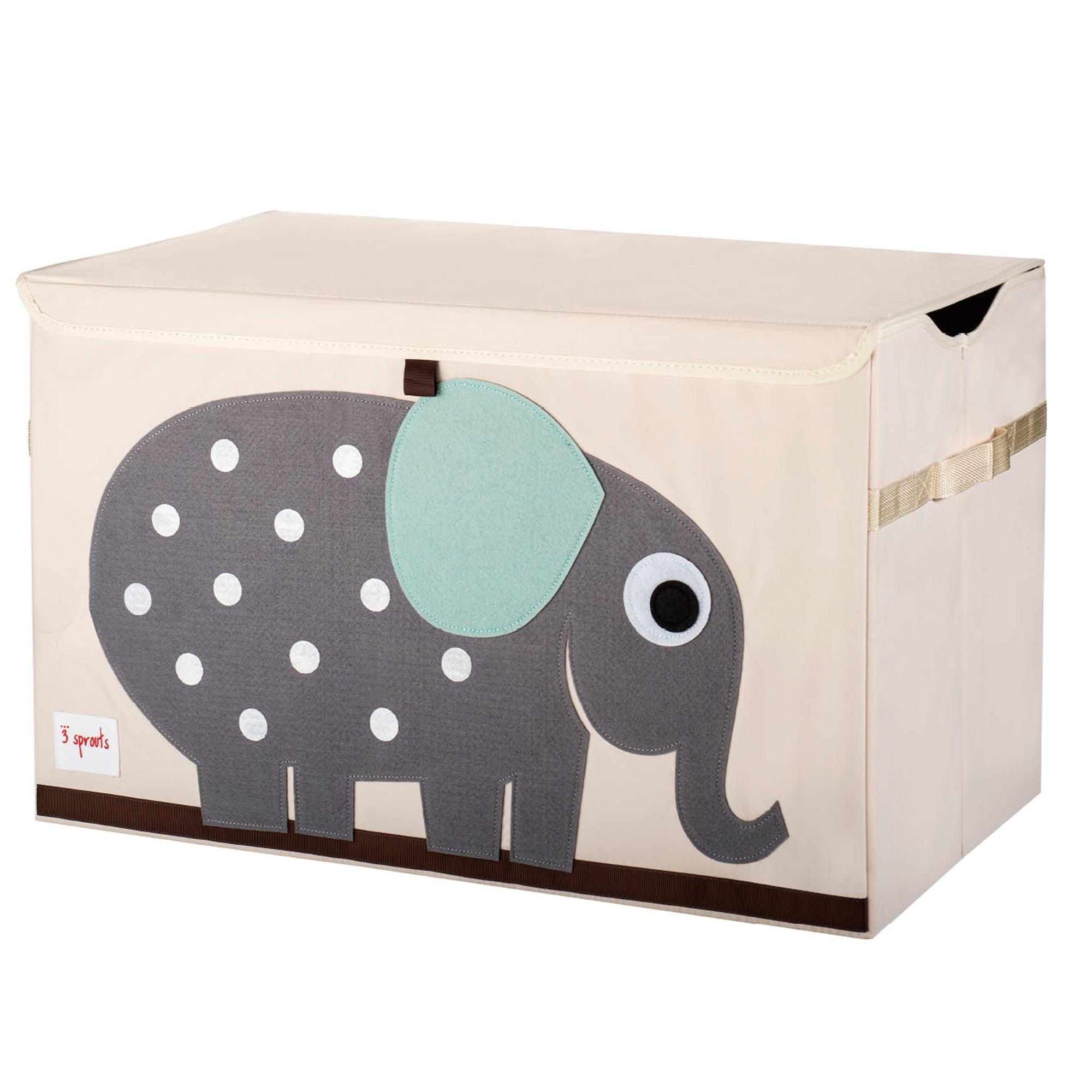 Elephant Themed Beige and Gray Collapsible Toy Chest