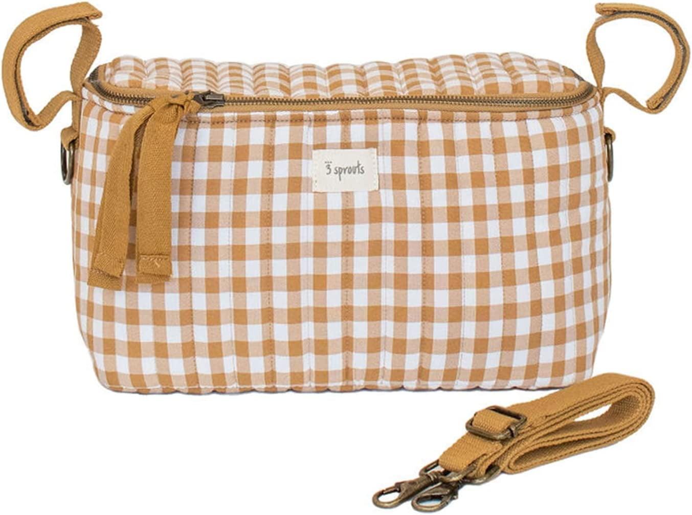 Gingham Mustard Quilted Stroller Organizer with Cup Holders