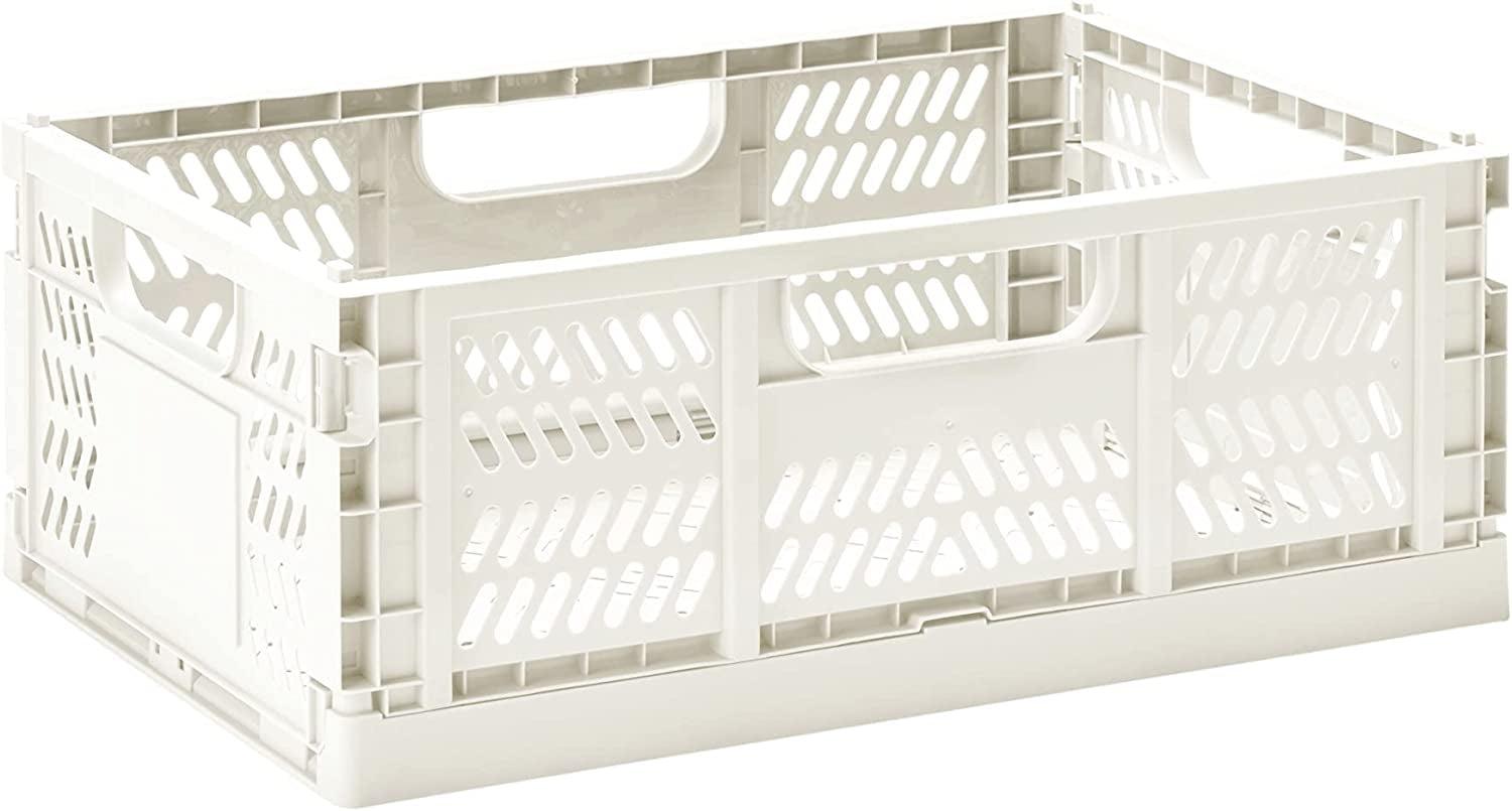 3 Sprouts Rectangular Recycled Plastic Foldable Crate (Large Size) - Cream