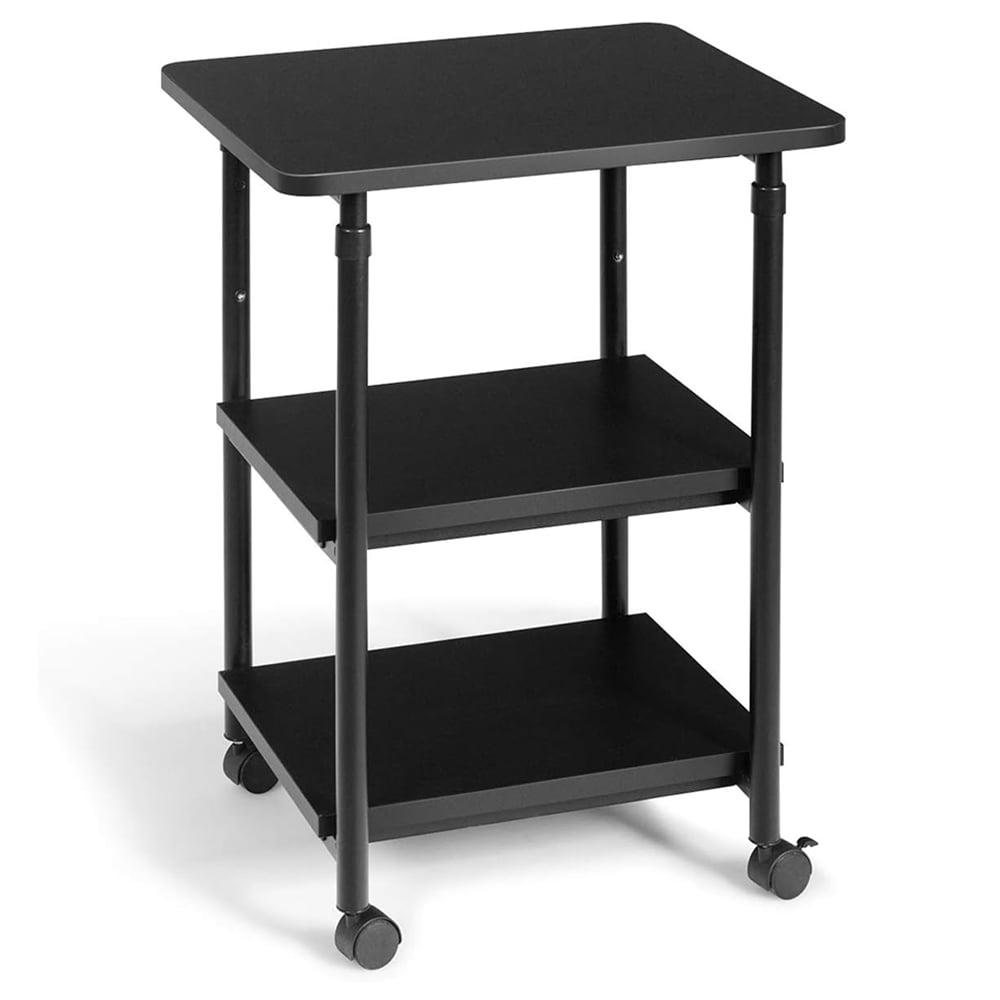 Black Adjustable 3-Tier Steel and Wood Rolling Printer Cart