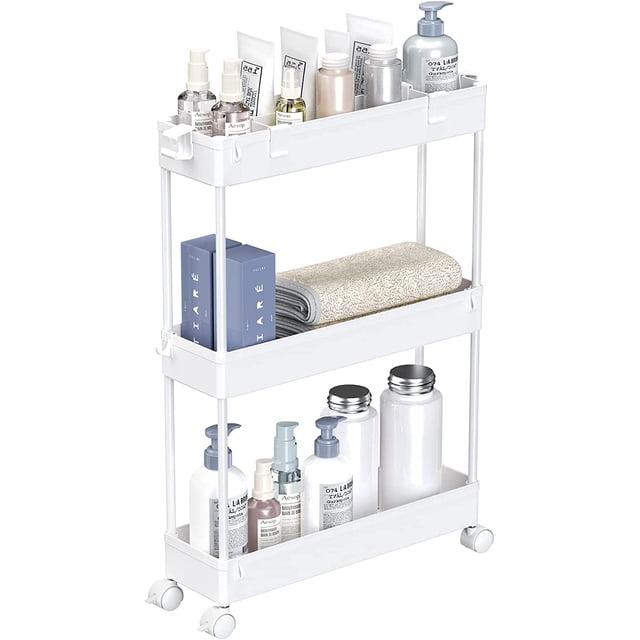 3 Tier Bathroom Rolling Utility Cart Storage, White