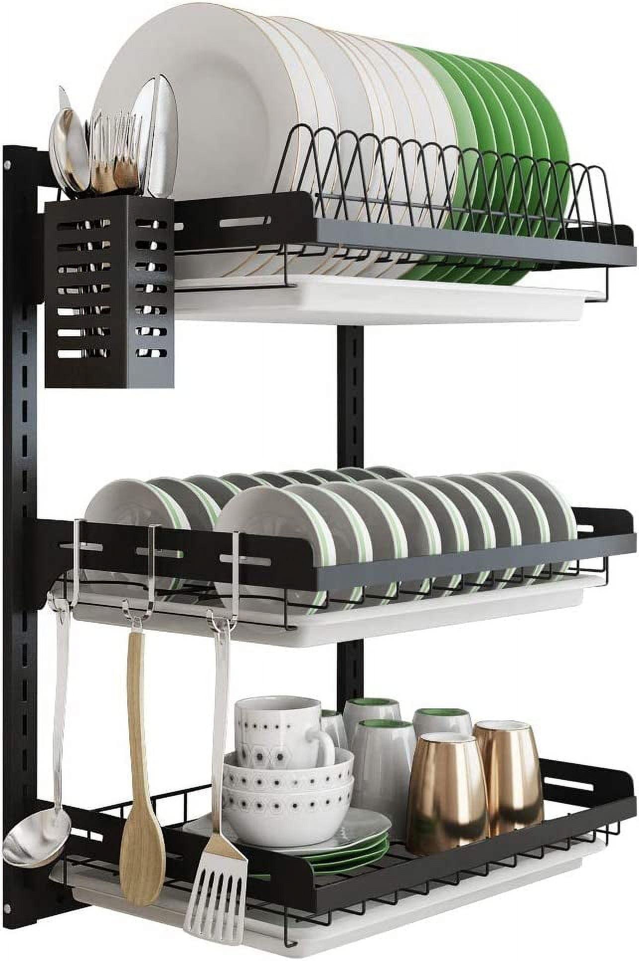 Black Stainless Steel 3-Tier Wall-Mounted Dish Drying Rack