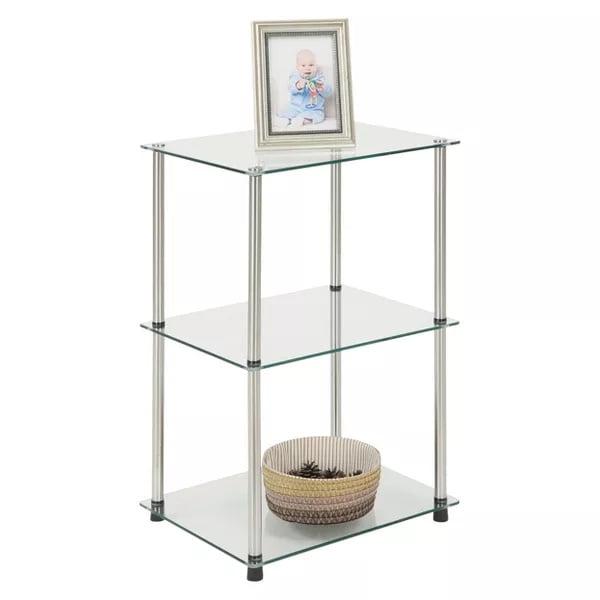 Clear Glass and Silver Metal 3-Tier End Table