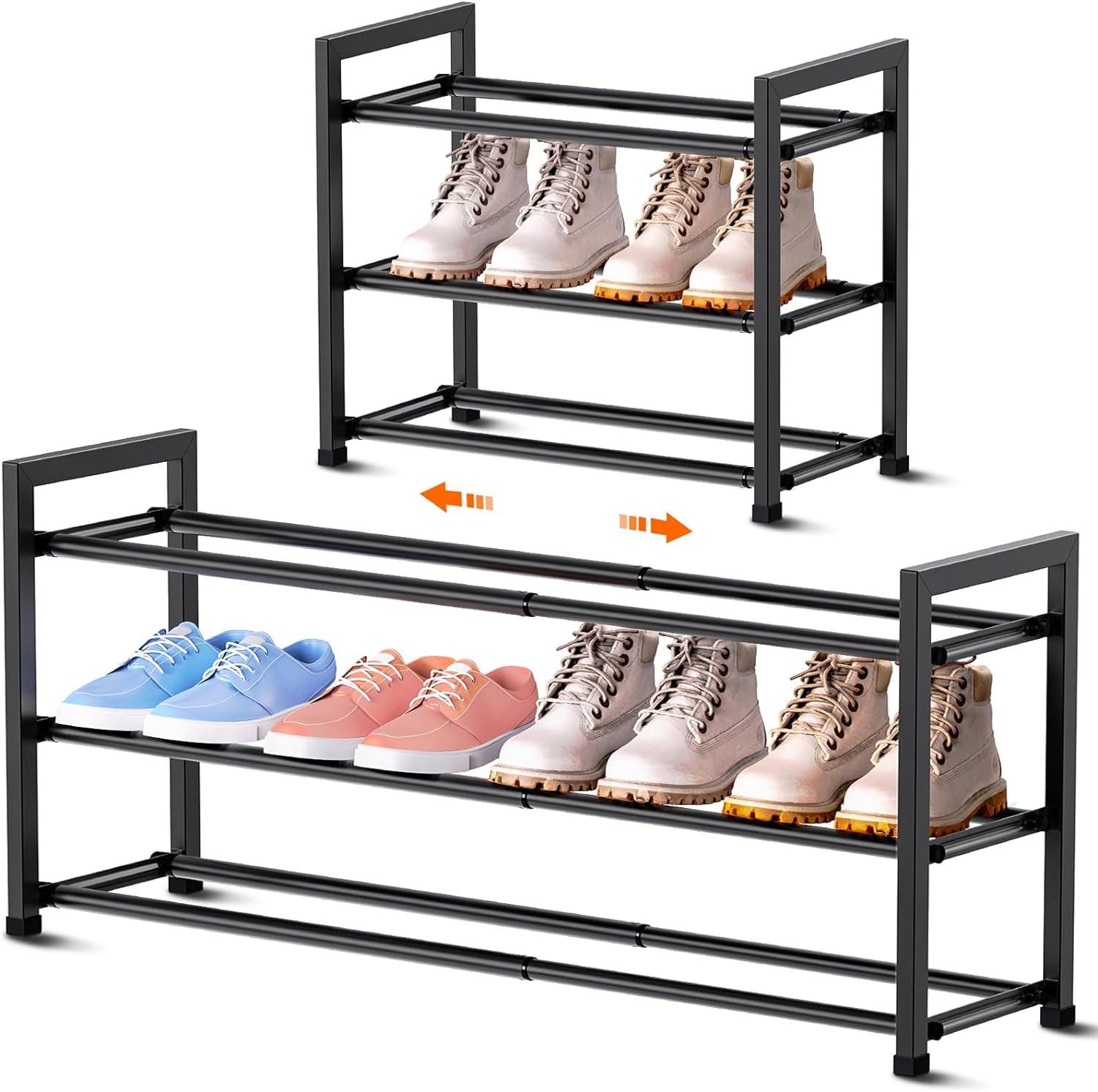 3-Tier Expandable Shoe Rack for Closet, 18''-33''Adjustable Shoe Rack for Small Space,Shoe Organizer
