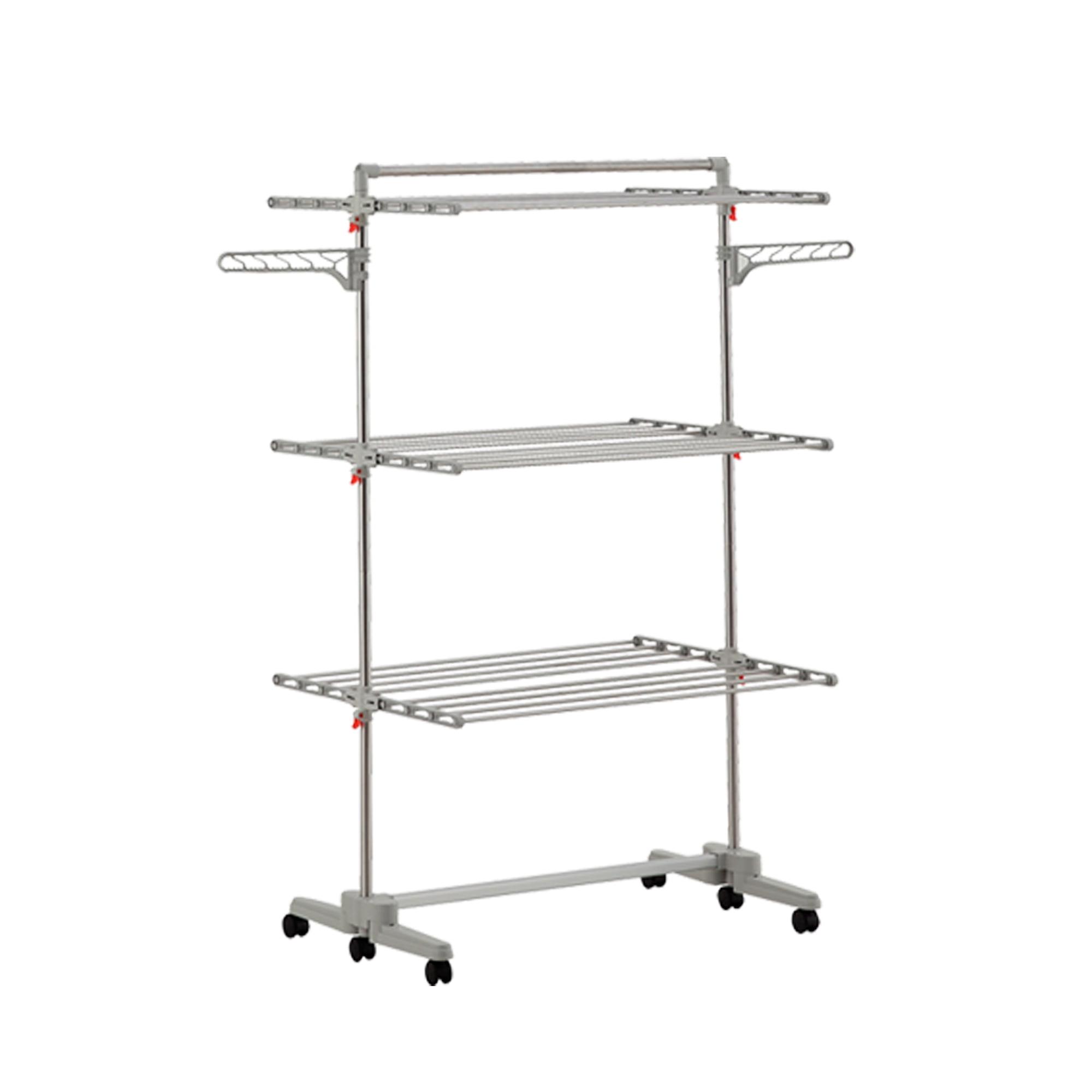 3-Tier Stainless Steel Foldable Clothes Drying Rack with Hanging Pole