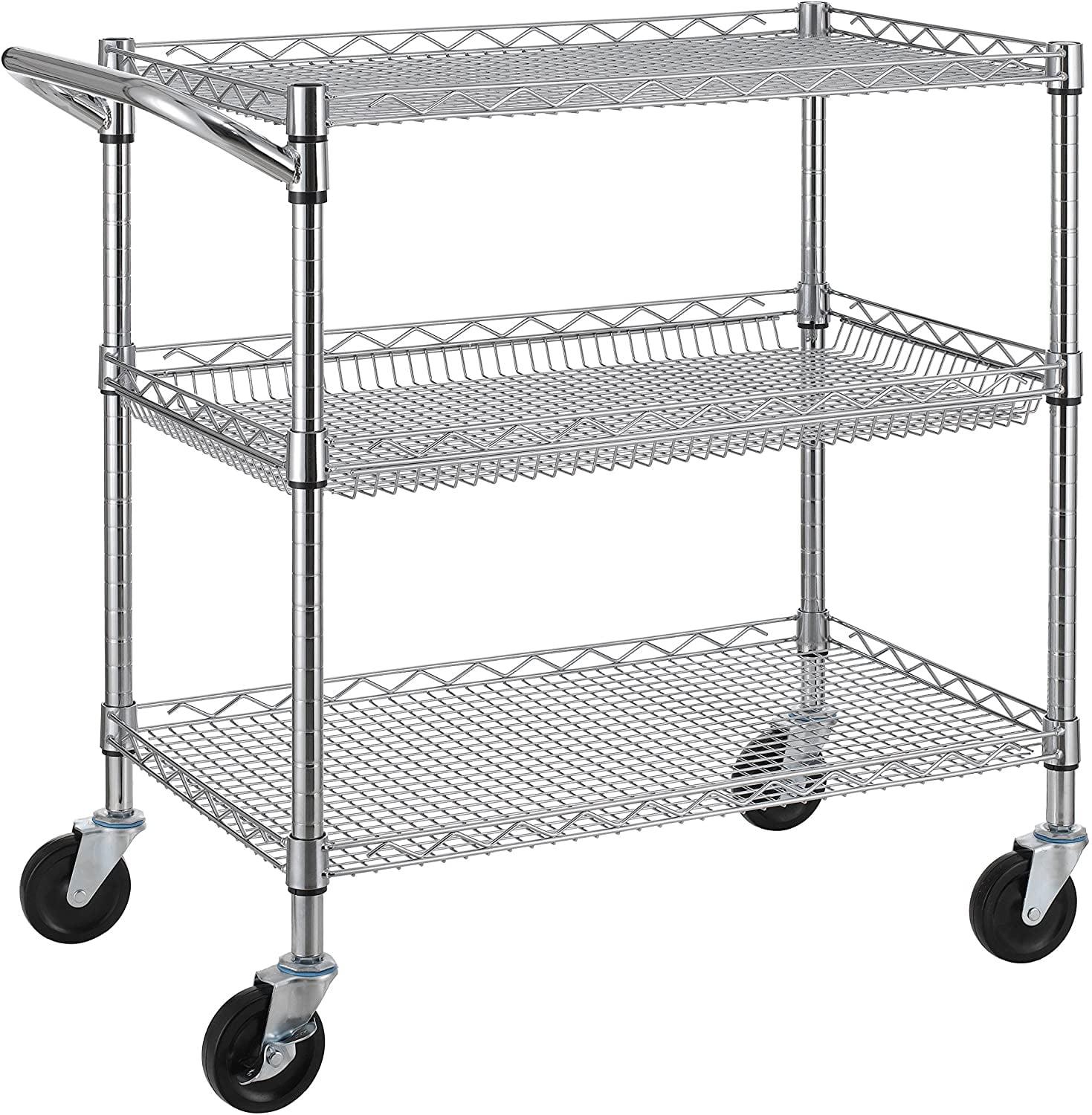 Chrome 3-Tier Heavy Duty Steel Utility Cart with Wheels