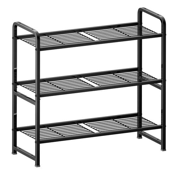 17 Stories 3-Tier Wide Folding Metal Shelf, Black