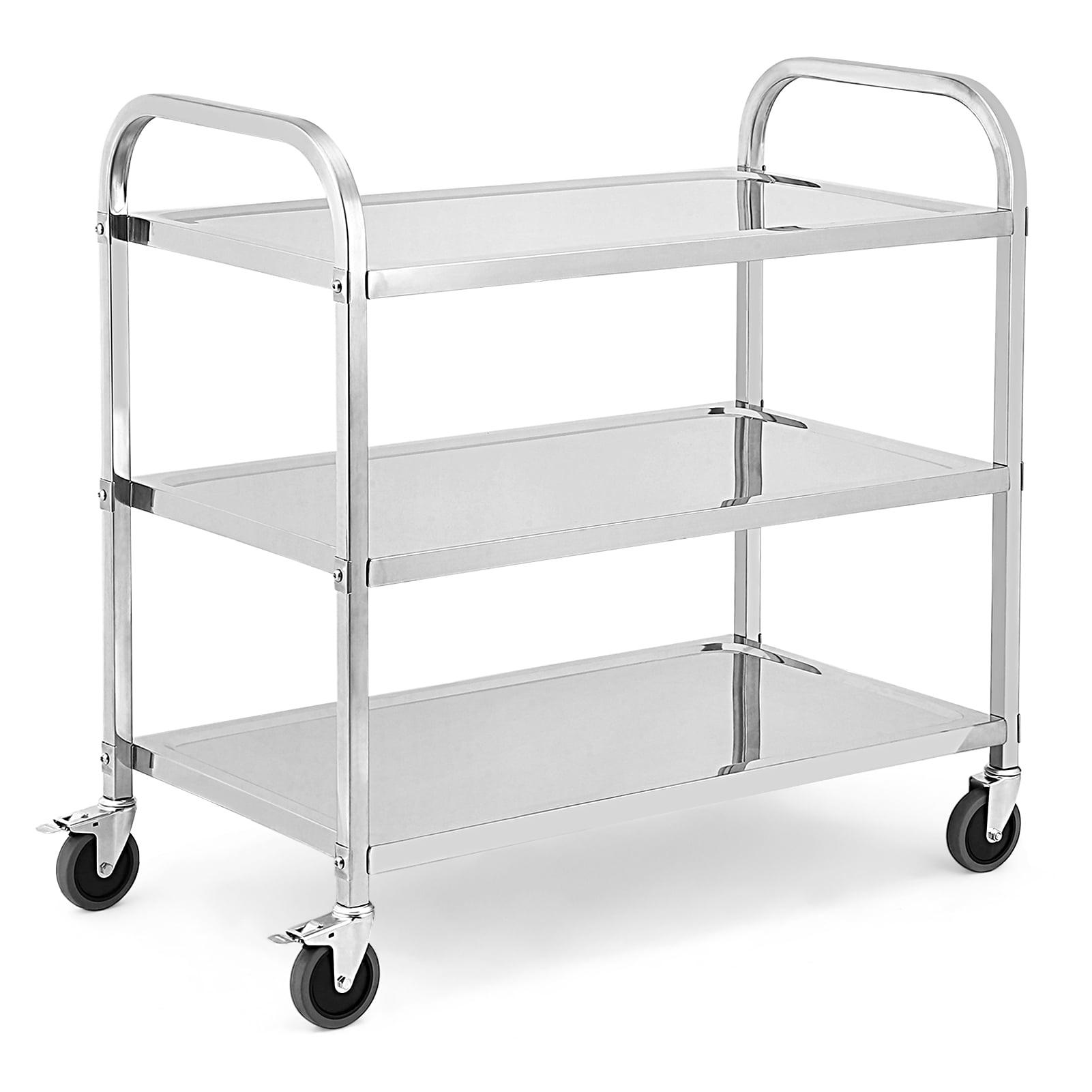 Danolapsi Kitchen Utility Cart,3 Tiers Stainless Steel Rolling Cart, Heavy Duty Trolley Service Cart with Handle and Locking Wheels,for Kitchen, Restaurant,Hospital,Laboratory and Home