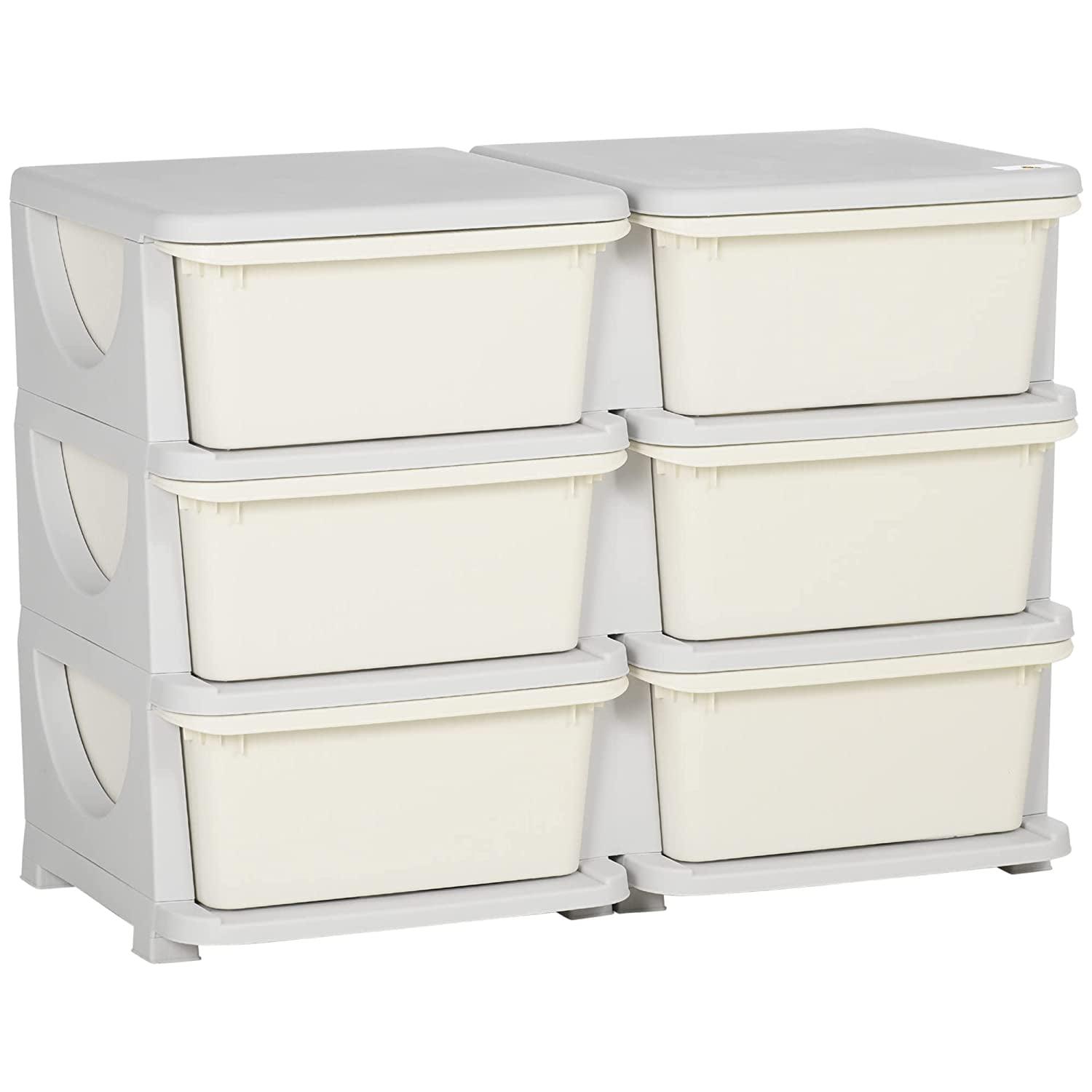 Cream 3-Tier Kids Storage Unit with 6 Plastic Drawers