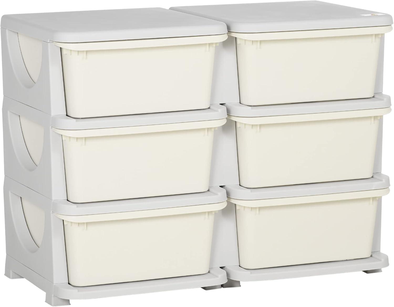 3 Tier Kids Storage Unit, 6 Drawer Chest Toy Organizer Plastic Bins for Kids Bedroom Nursery Kindergarten Living Room for Boys Girls Toddlers, Cream