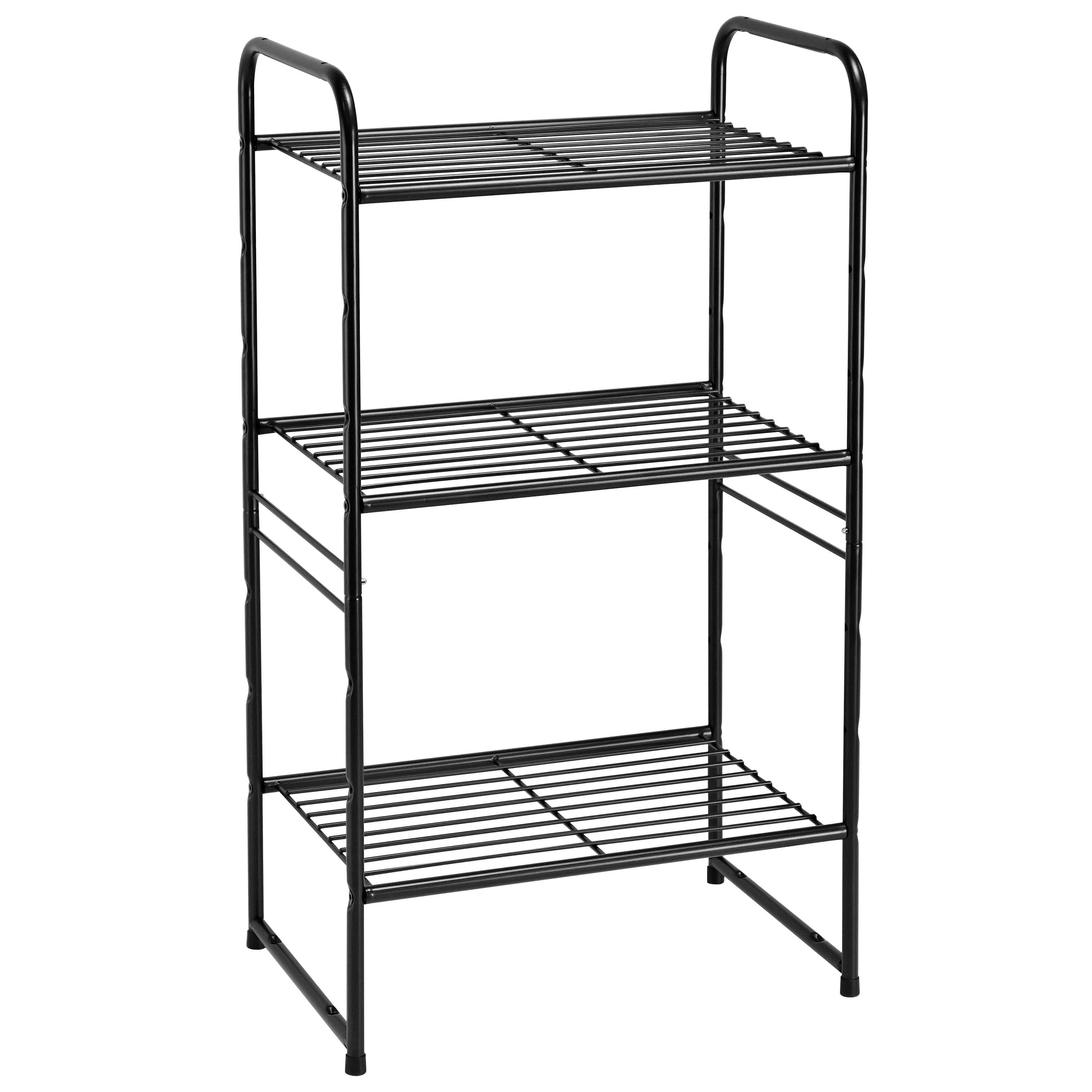 17 Stories 3-Tier Wide Folding Metal Shelf, Black