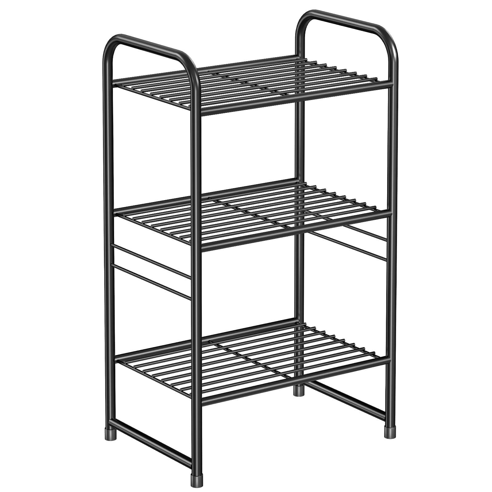 17 Stories 3-Tier Wide Folding Metal Shelf, Black
