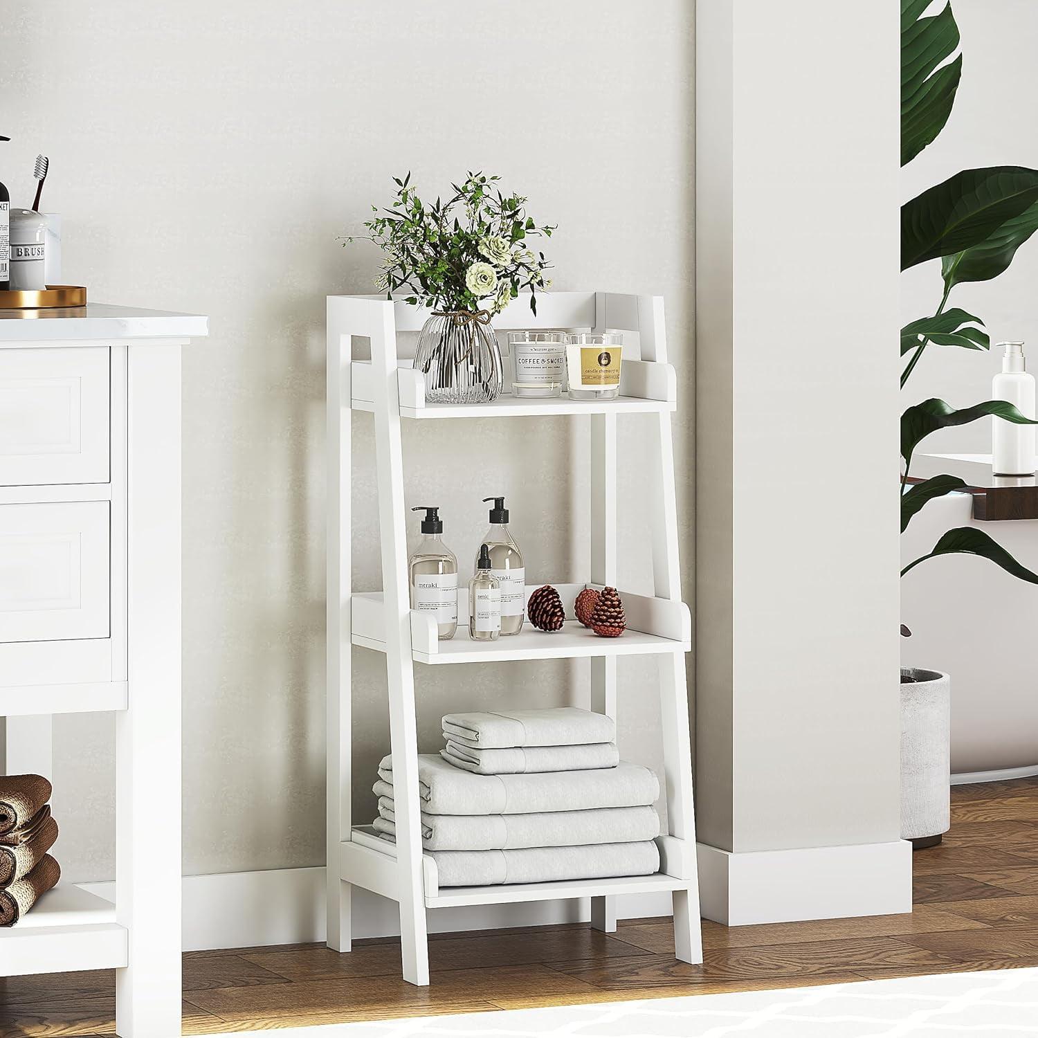 Kids' White Wood 3-Tier Over-the-Toilet Ladder Shelf