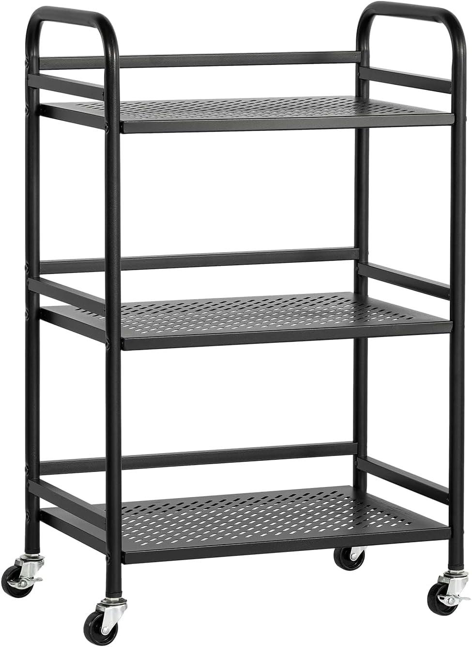 Black 3-Tier Metal Rolling Utility Storage Cart