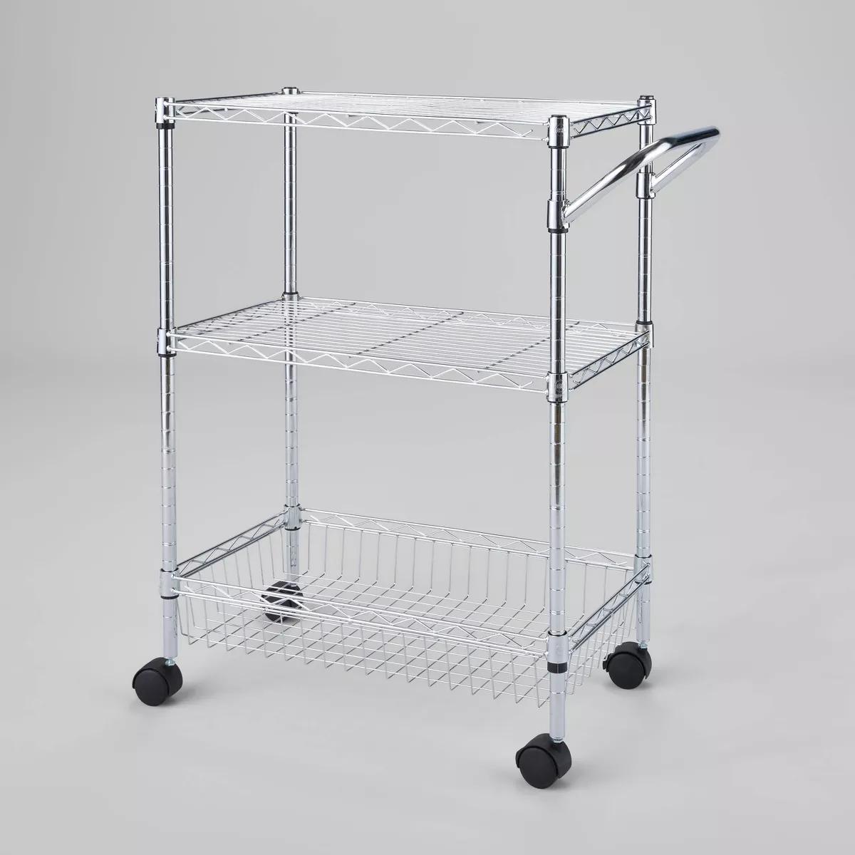 3 Tier Metal Utility Cart Chrome - Brightroom™