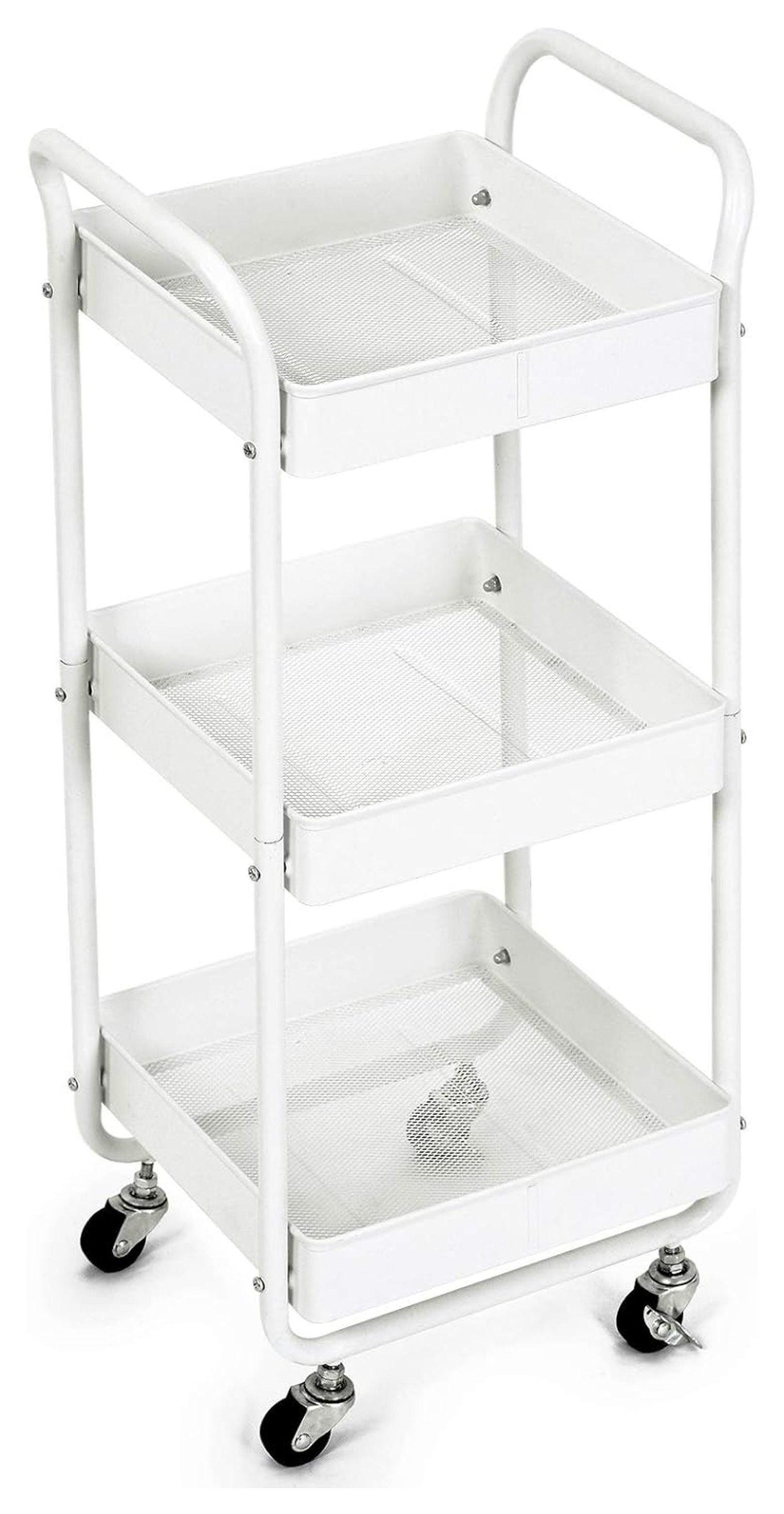 White 3-Tier Metal Utility Cart with Locking Wheels