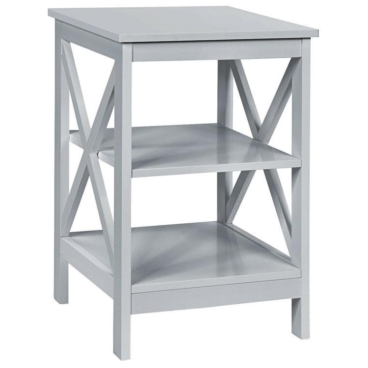 Gray 3-Tier X Design Wooden Nightstand