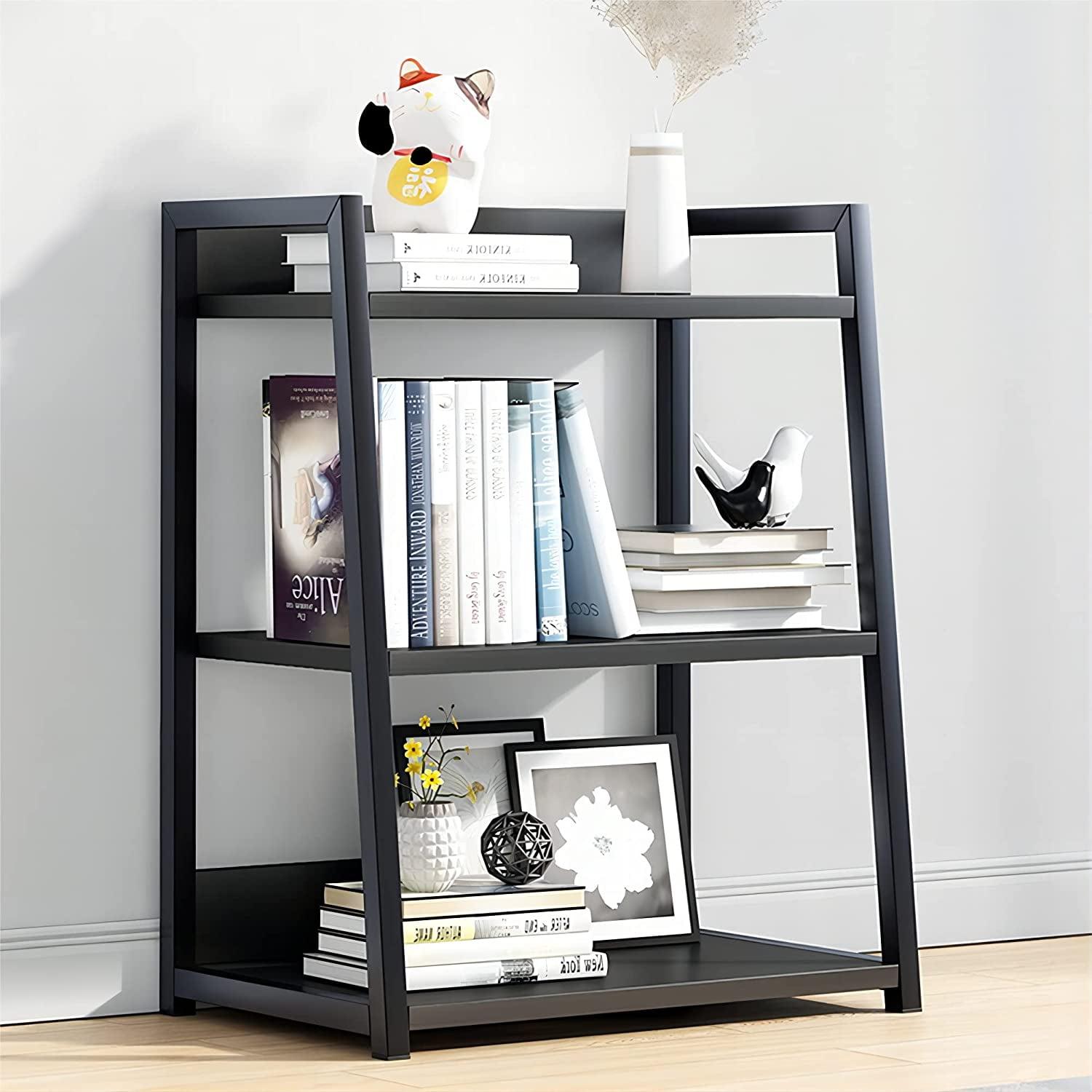 Black 3-Tier Steel and Wood Open Bookshelf