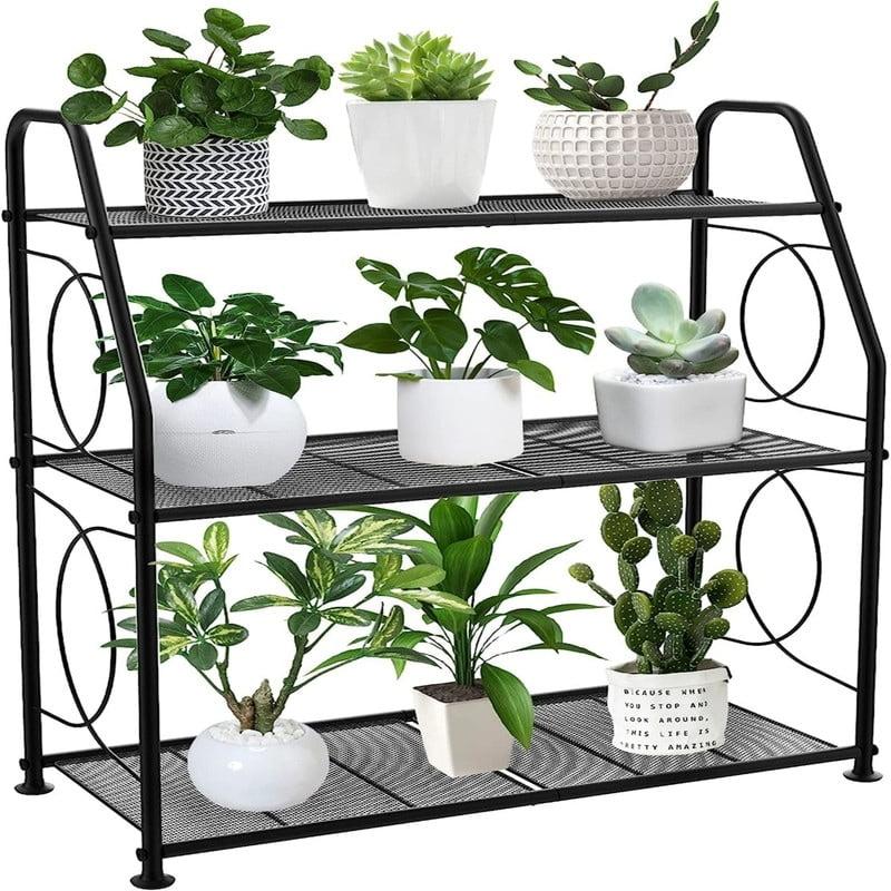 Black Metal 3-Tier Indoor Outdoor Plant Stand