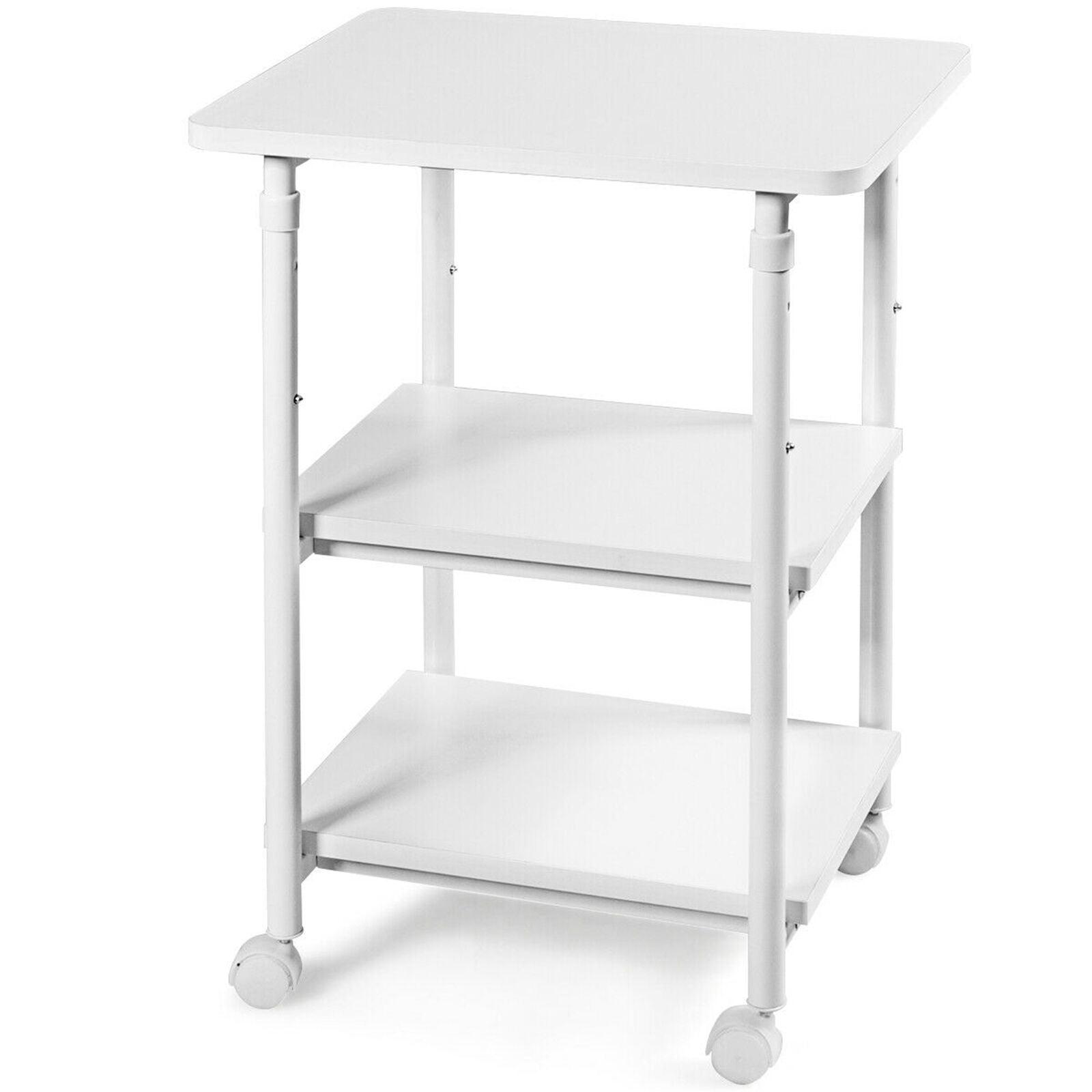 Tangkula 3-Tier Adjustable Rolling Under Desk Printer Cart with 3 Storage Shelves Printer Stand for home office White