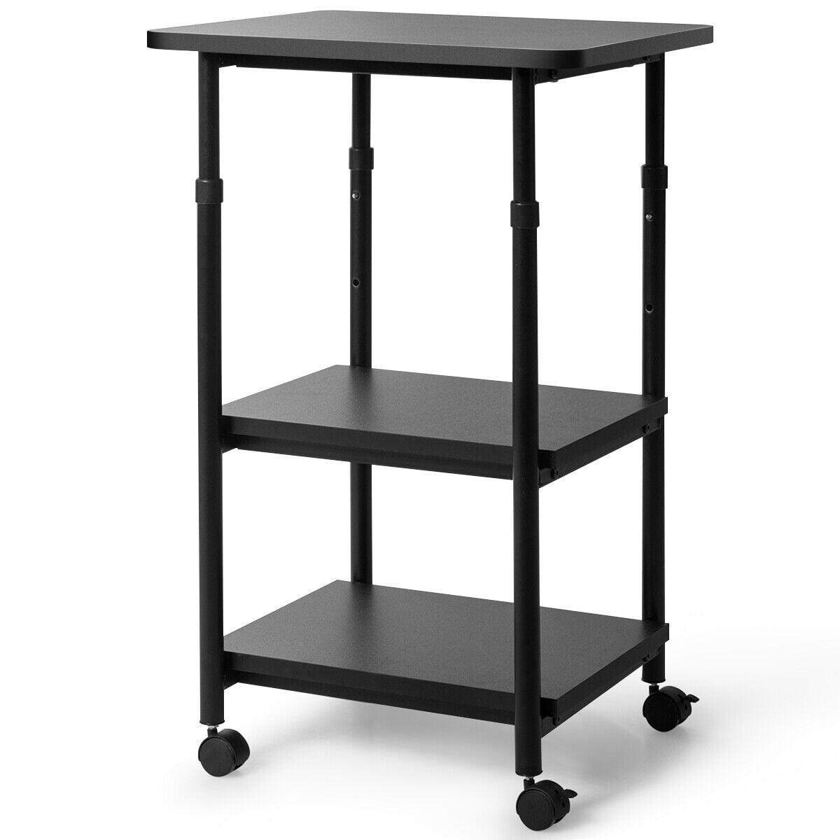 Tangkula 3-Tier Adjustable Rolling Under Desk Printer Cart with 3 Storage Shelves Printer Stand for home office Black