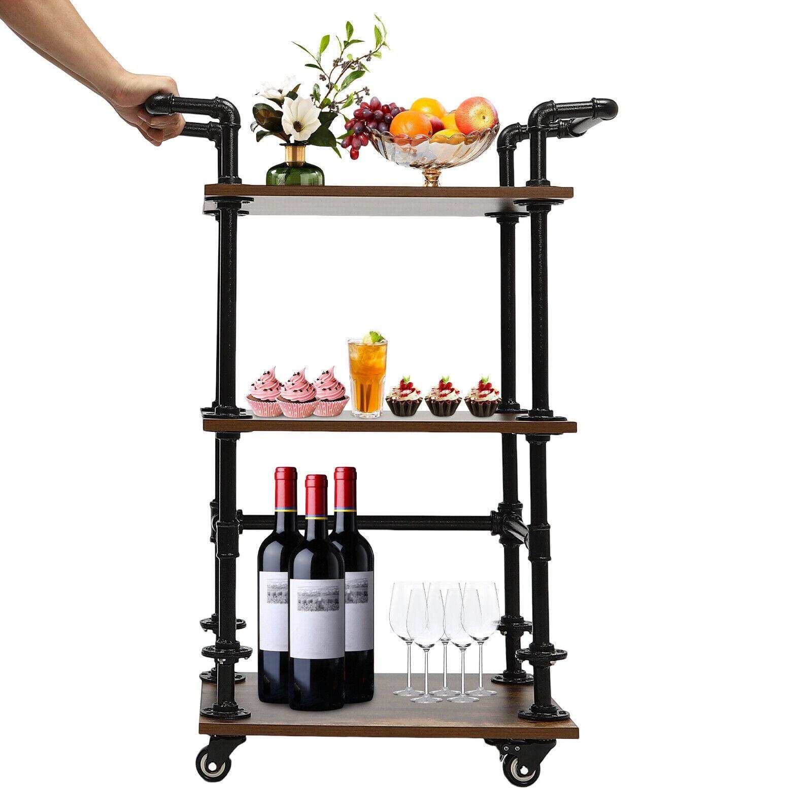 3 Tier Rolling Bar Cart Trolley Serving Cart Liquor Wine Beverage Storage Rack