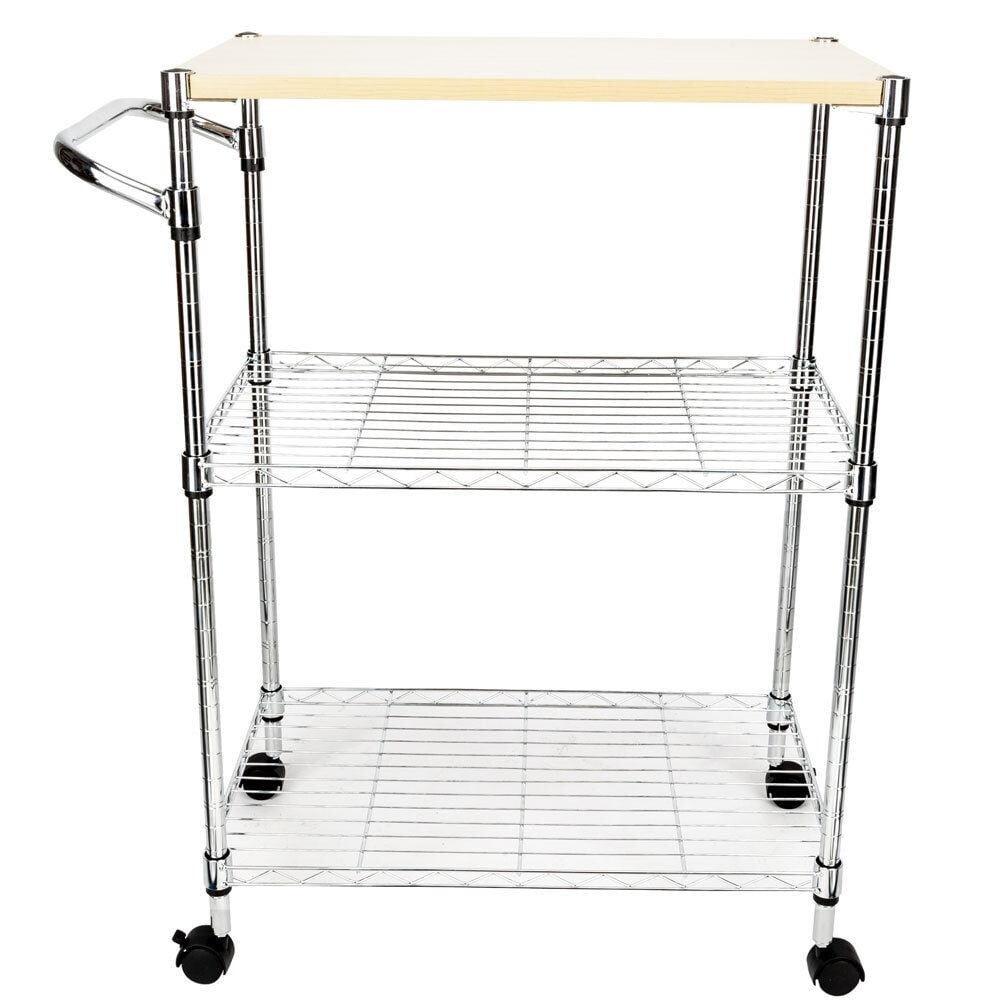 Topcobe 3 Tiers Kitchen Island, Portable Kitchen Cart on Wheels wiht Drawer and Basket, Movable Rolling Kitchen Island Cart with Handle - Silver