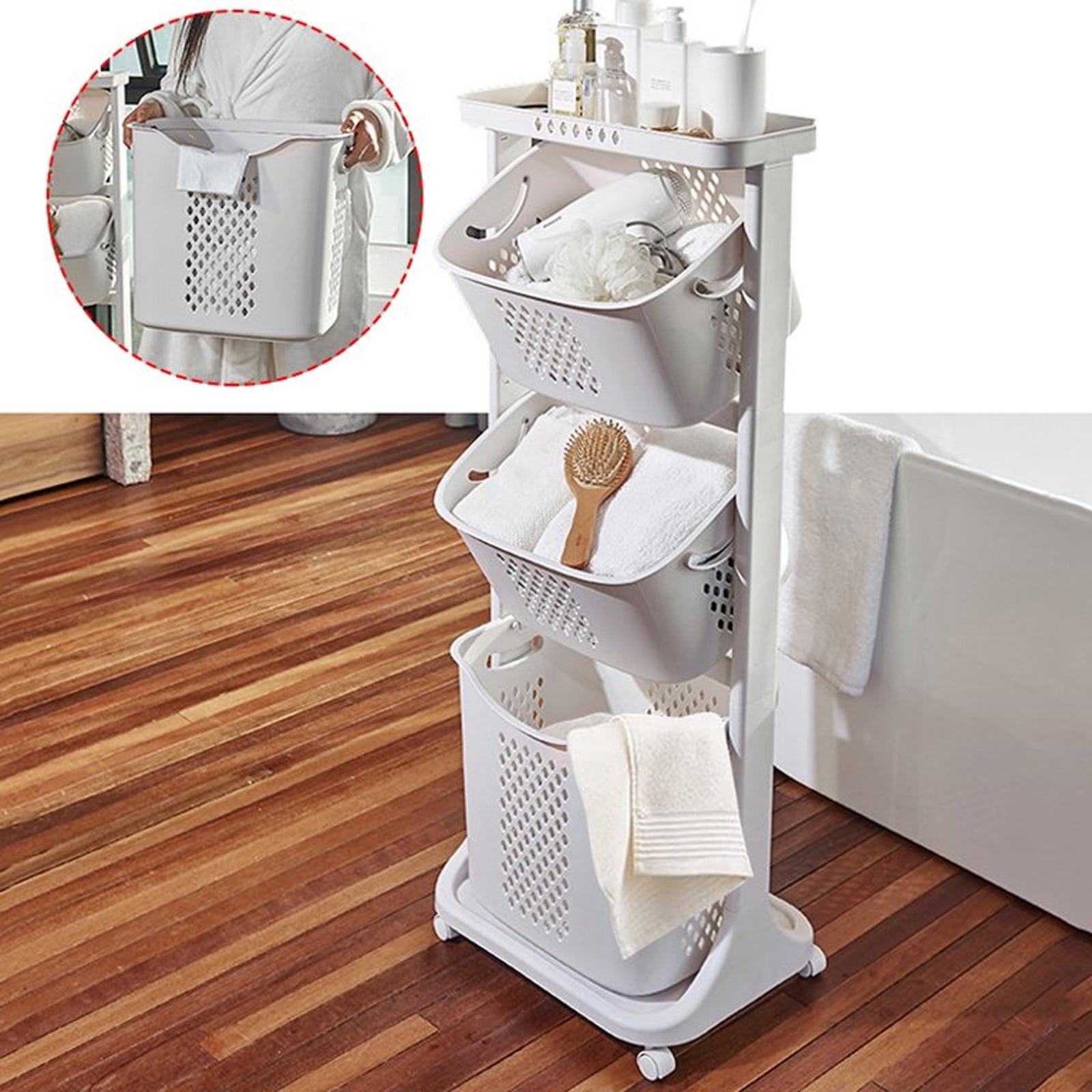 E-commerce Giant Tall 3-Bin Rolling Laundry Hamper Cart, White