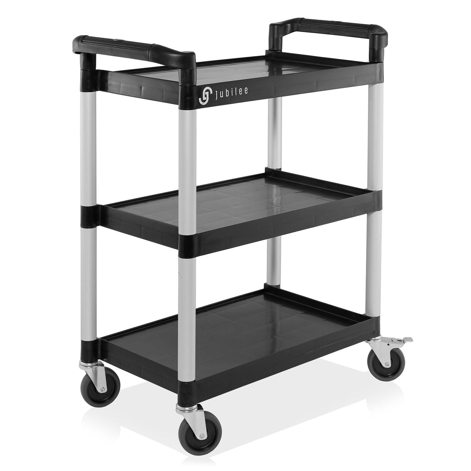 Jubilee 3-Tier Black and Silver Utility Service Cart with Wheels