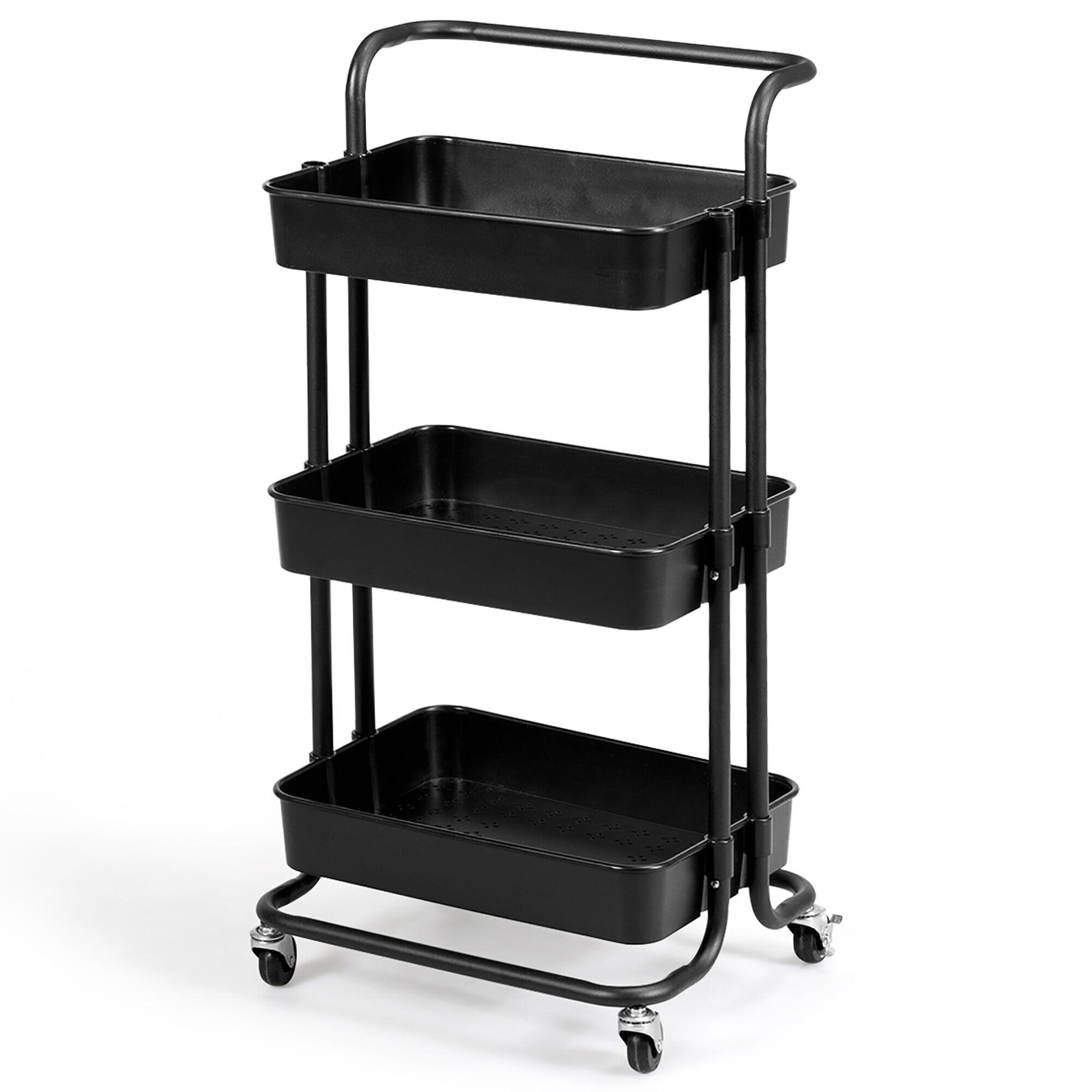 Black 3-Tier Metal Rolling Utility Cart with Casters