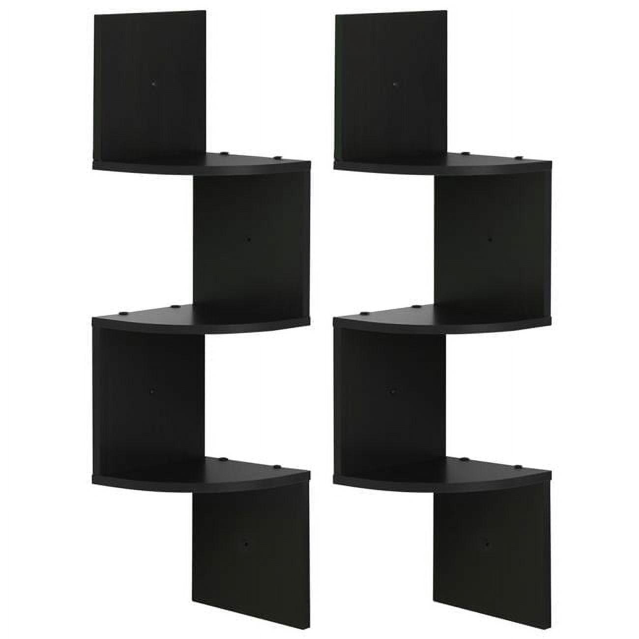 3 Tier Wall Mount Floating Corner Radial Shelf, Espresso - Set of 2
