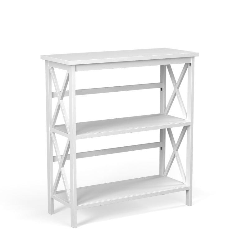 Spaco 3-Tier Wooden Multi-Functional X-Design Etagere Storage Bookshelf-White, Tall Bookshelf, Shelves for Living Room, Home Office, Bedroom, Balcony