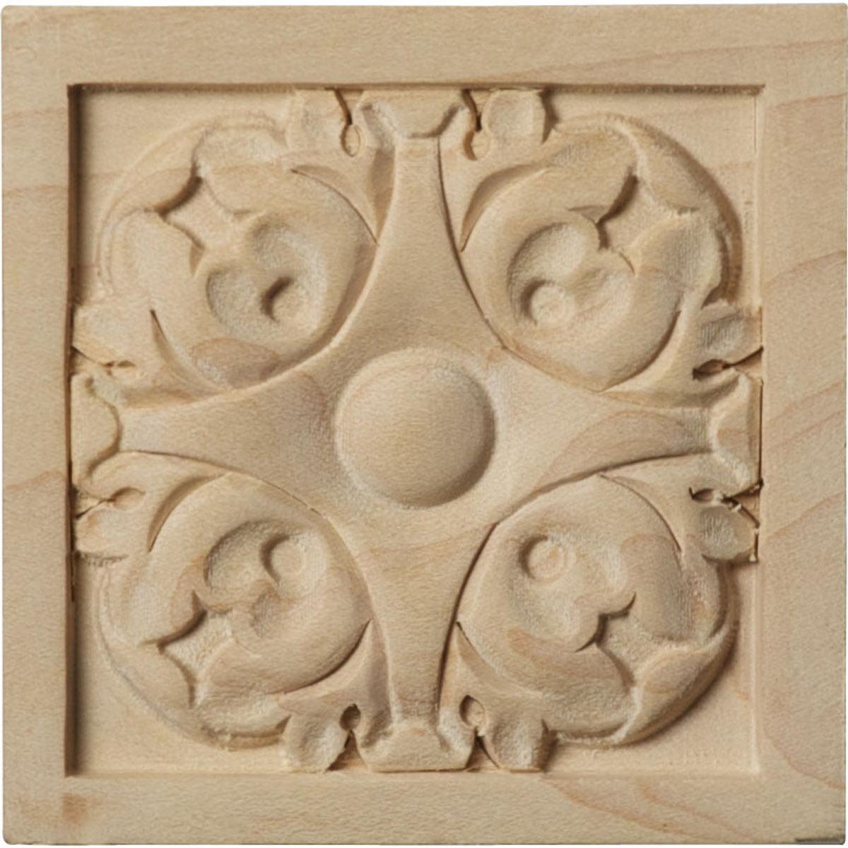 Small Leaf Square Rubberwood Rosette, 3"W x 3"H x 5/8"P