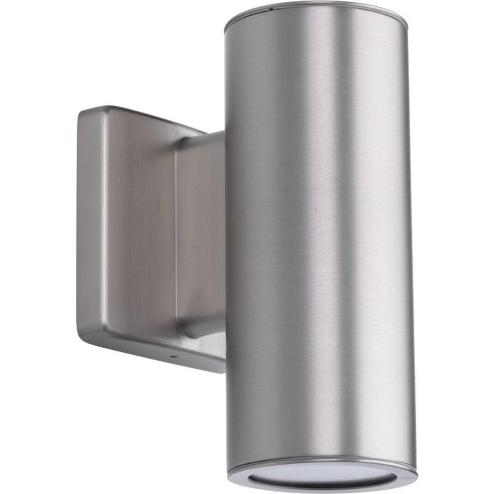 Progress Lighting Cylinders 2-Light LED Wall Lantern, Satin Nickel, Aluminum, Antique Bronze Shade