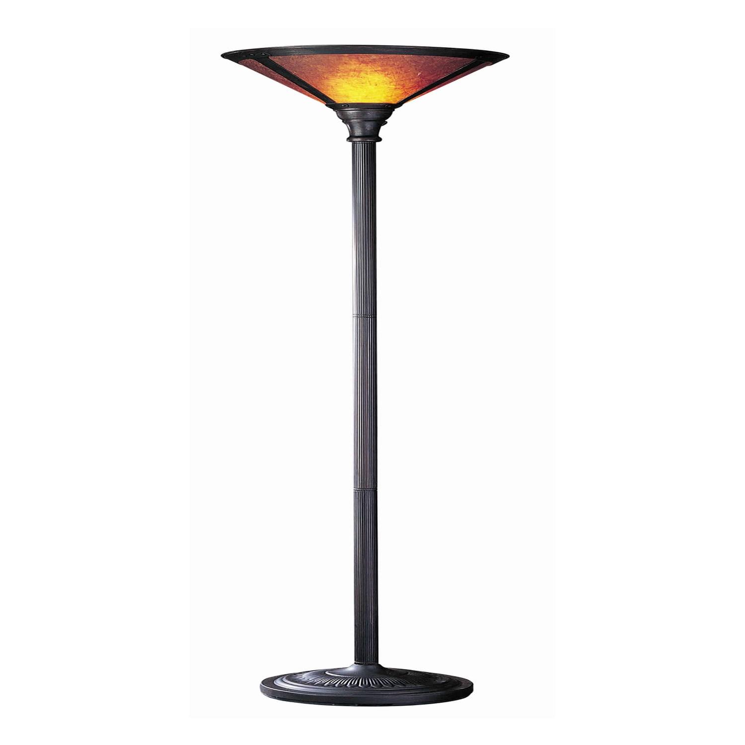 Benjara 3 Way Metal Body Torchiere Lamp with Conical Mica Shade, Bronze