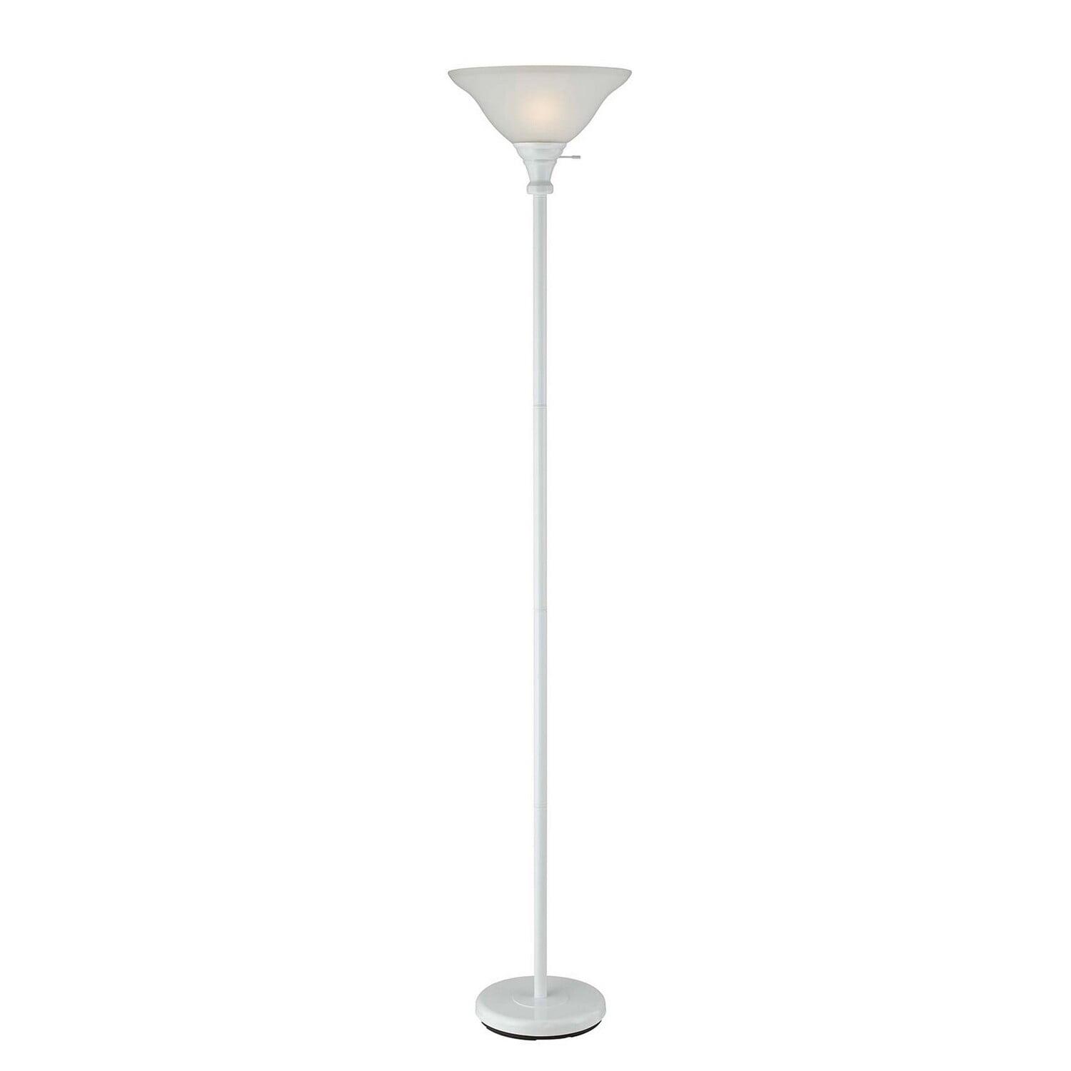 71 in. White Torchiere Floor Lamp with White Frosted Glass Dome Shade