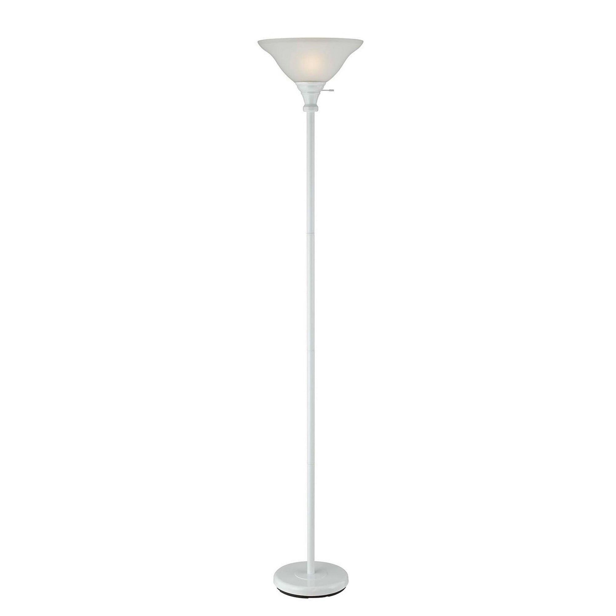 Sophisticated White Torchiere Floor Lamp with Frosted Glass Shade