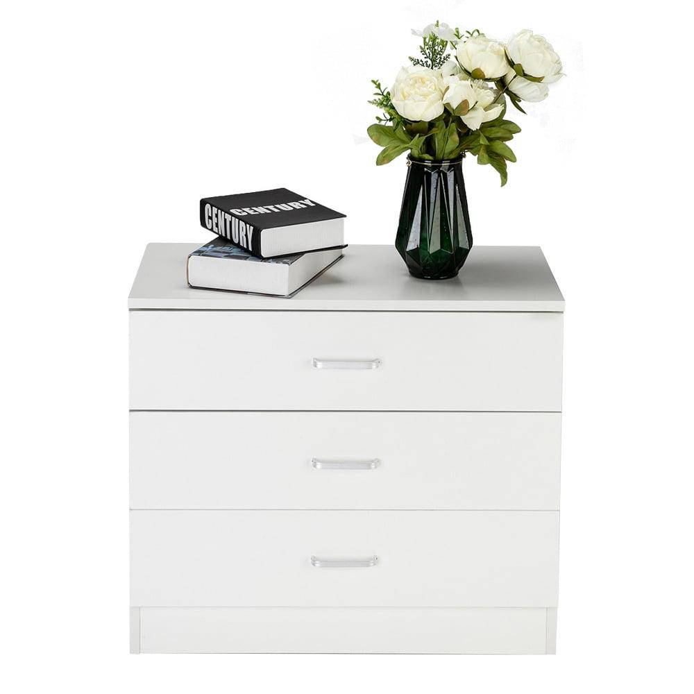 White Drawer Chest, Wood Dresser with 3 Drawer, Drawer Cabinet Storage Drawer Unit, Nightstand for Bedroom
