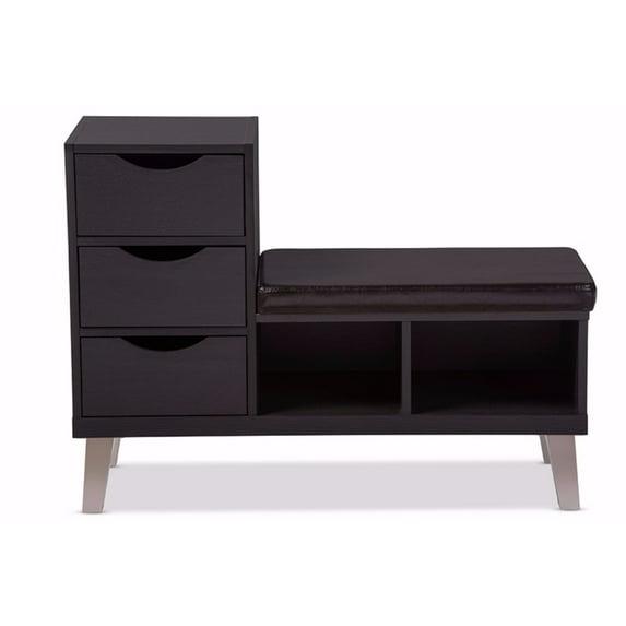 Arielle Modern and Contemporary Wood 3 - Drawer Shoe entryway benches with Two Open Shelves - Dark Brown - Baxton Studio