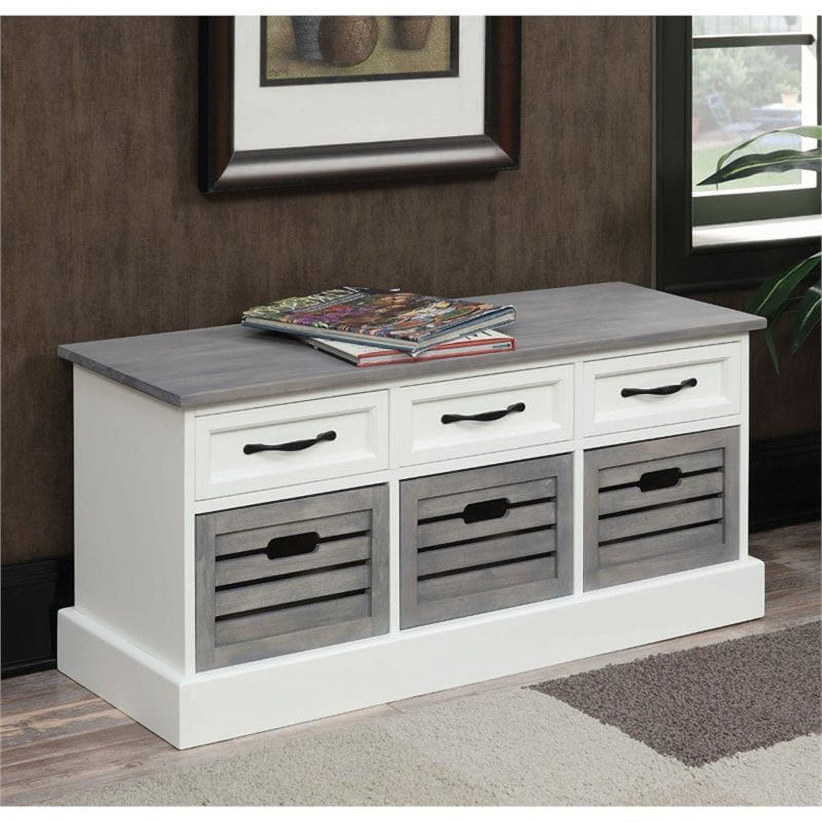 White and Weathered Gray 3-Drawer Storage Bench