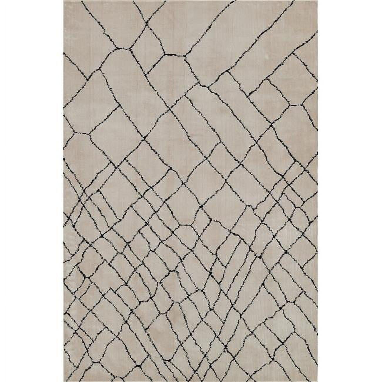 Rectangular Black and Ivory Synthetic Easy Care Rug